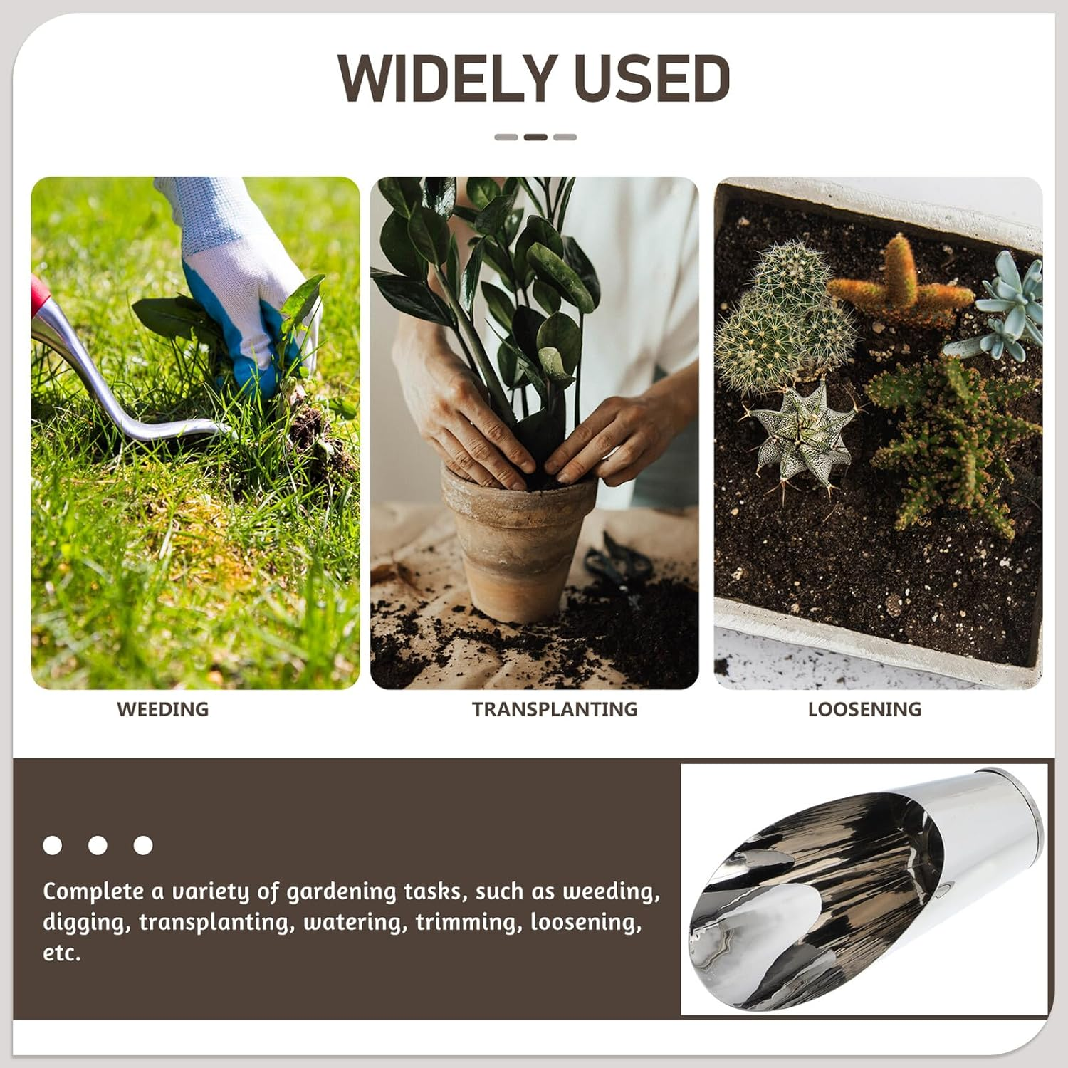 SHINEOFI Stainless Steel Bucket Scoop Gardening Handheld Soil Shovel for Planting and Transplanting, Large Planting Spoon Tool for Flower Pots and Garden Soil Digging image number 1