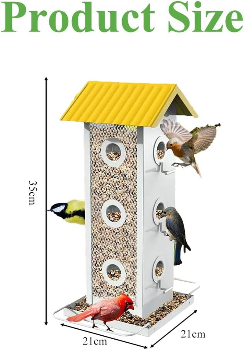 Bird Feeder,Bird Feeders,Garden Bird Feeder,Metal Birds Feed Tool,For Outdoors Double Side,Pet Supplies,Bird Supplies,For Attracting Wild Birds,With Weatherproof Roof and Seed Tray,Yellow image number 1