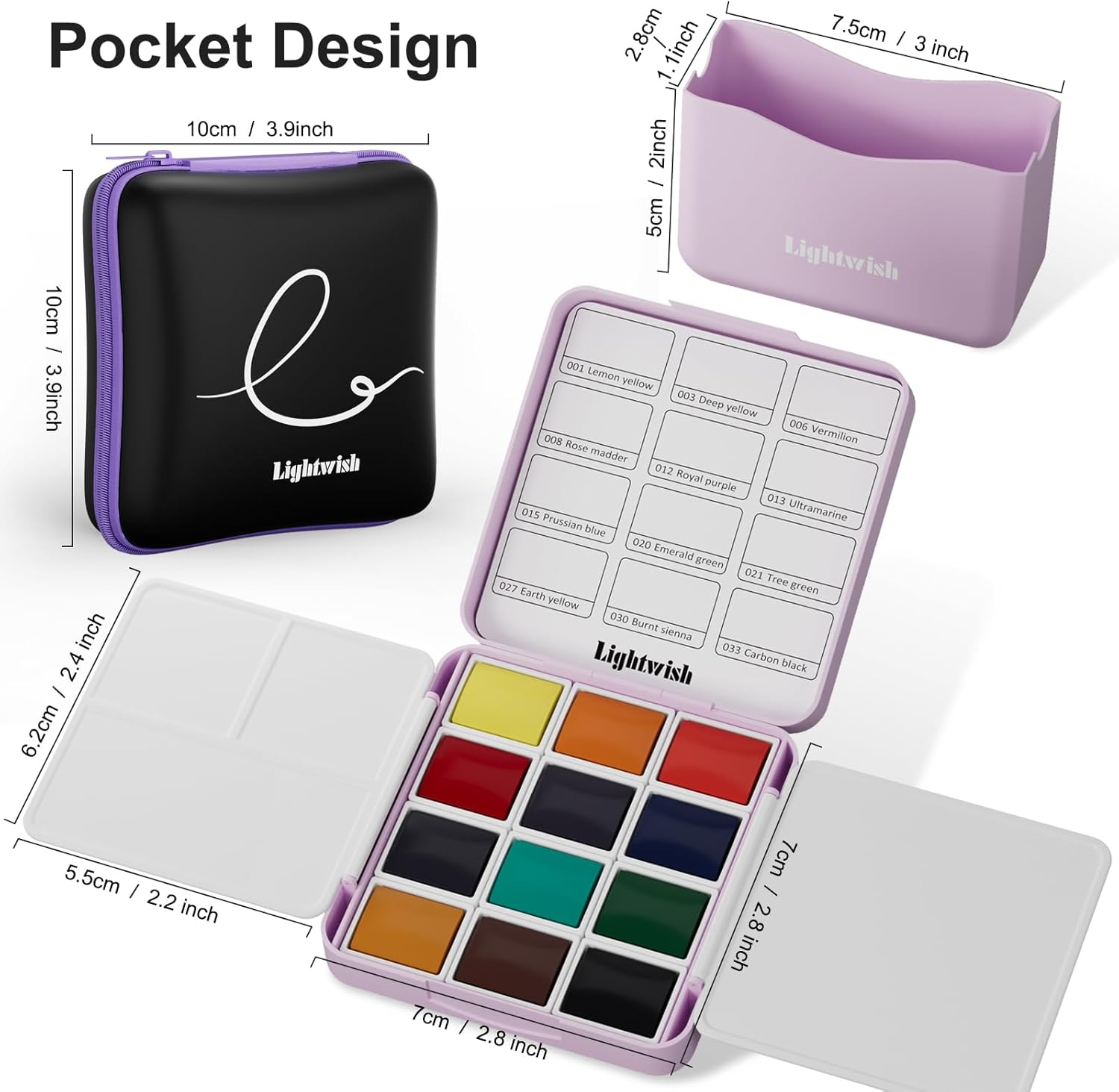 12 Colors Pocket Travel Watercolor Set, Mini Watercolor Paint Set with Portable Case,Coloring Mixing Palette, Water Wash Cup,For Adult Artist Beginner Watercolor Painting Lovers image number 3