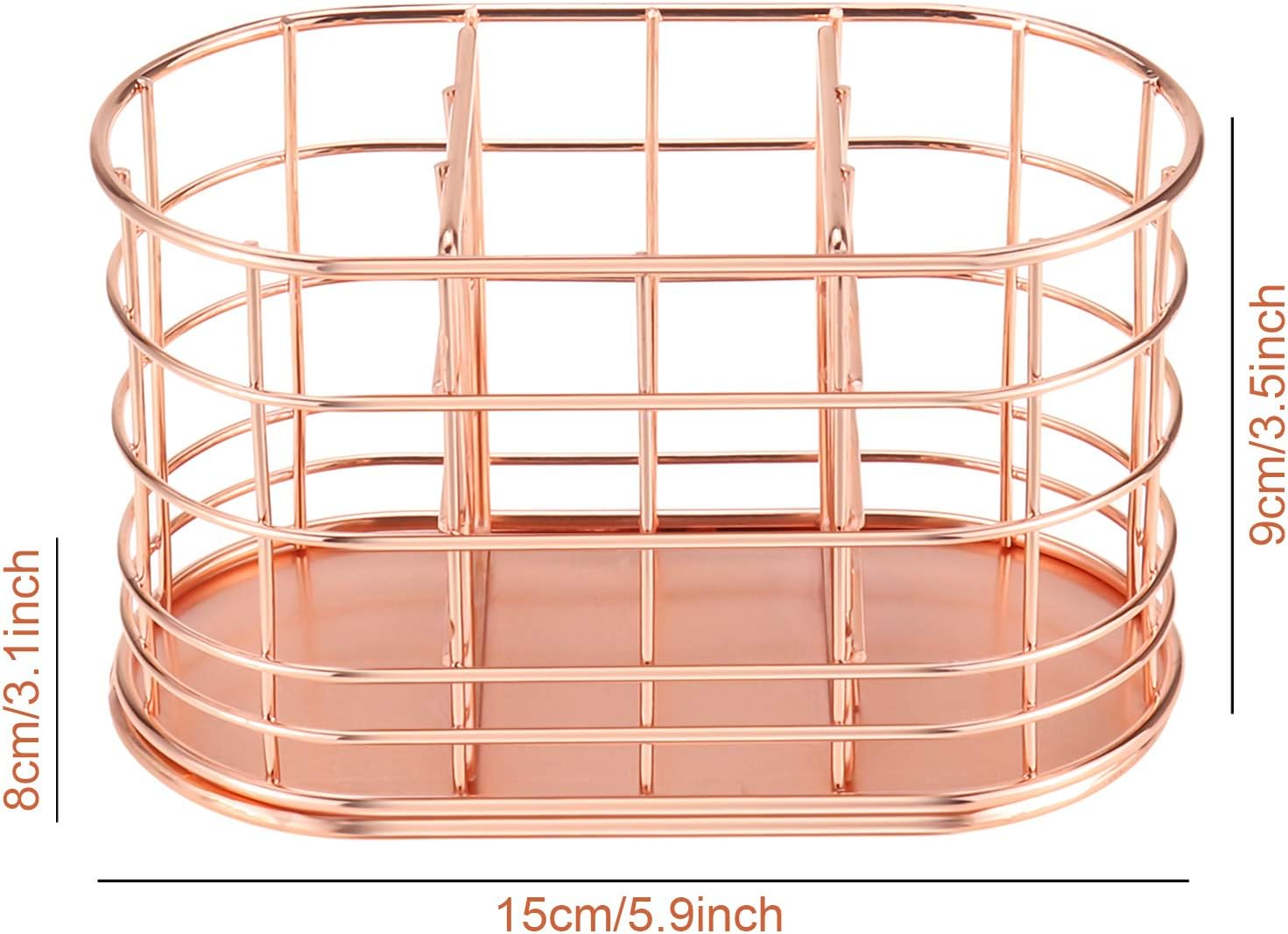 LEORISO Pen Holder with 3 Slots, Metal Desk Accessories Organizer for Home School Office Supplies Organizer, Makeup Brush Holder, Rose Gold