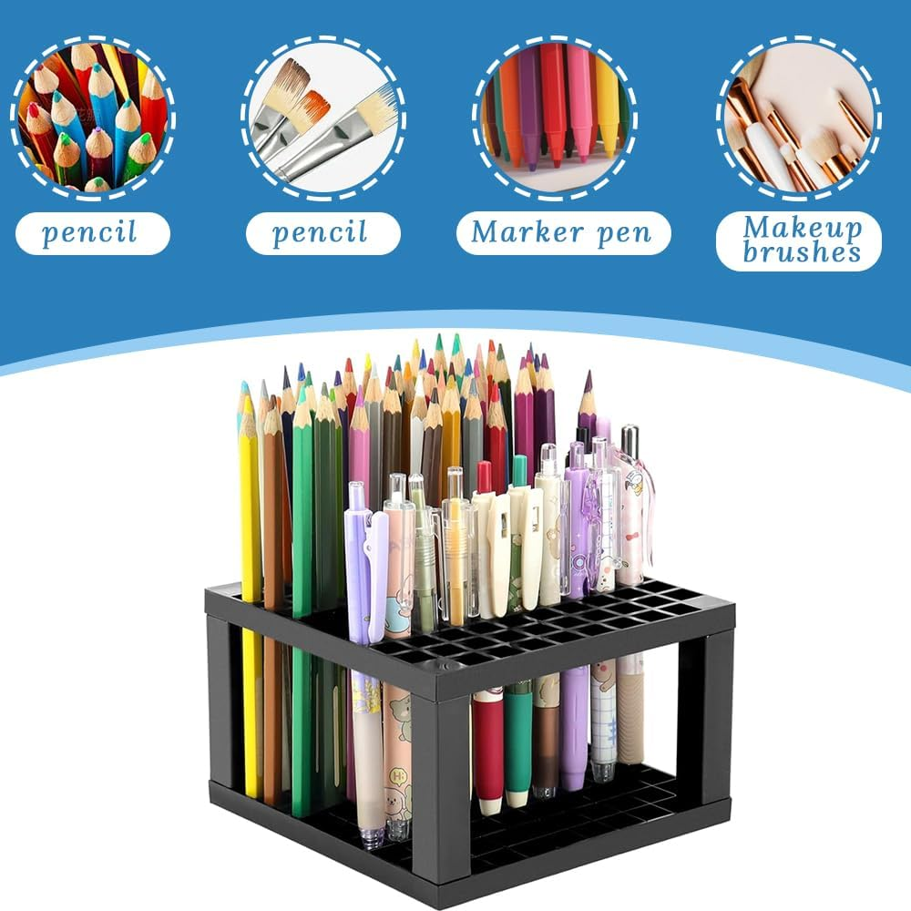 4-Pack 96-Hole Pencil and Brush Holder, Removable Plastic Pen Holder, Desktop Storage, Brush Drain, Can Store Pencils, Pens, Paintbrushes, Office Supplies, Art Supplies, Makeup Brushes (Black) image number 3
