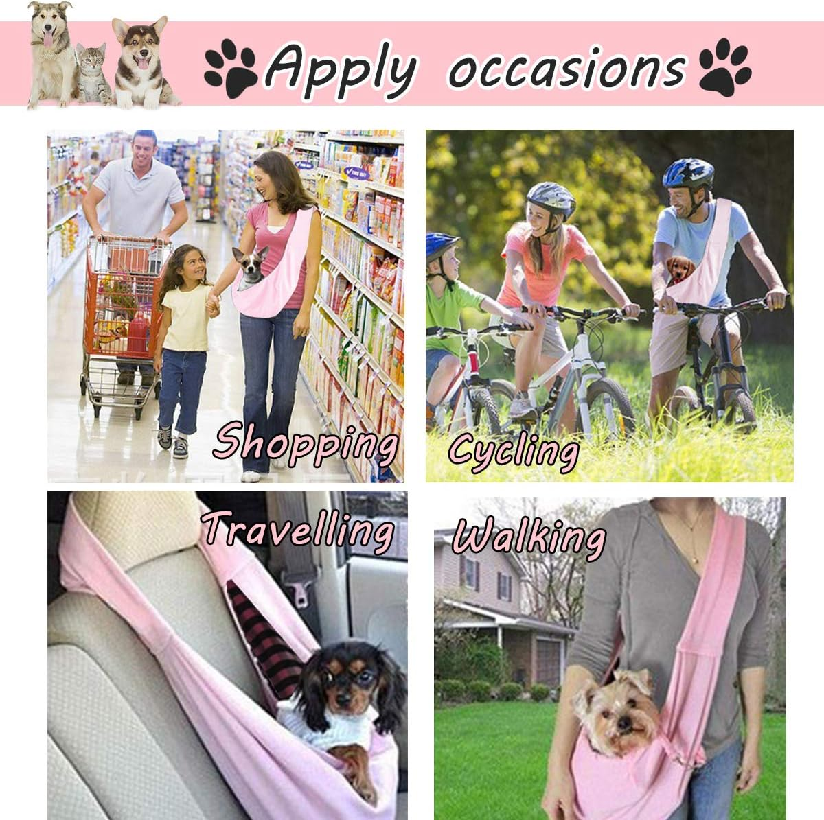 Dog and Cat Sling Carrier Little Pet Carrier Shoulder Crossbody Pet Slings for Outdoor Traveling Subway (Pink) - Pink image number 2