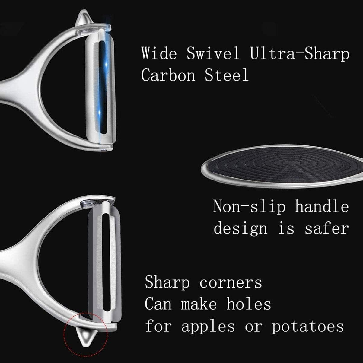 Vegetable Peelers for Kitchen, Peeler Set,Stainless Swivel Fruit Vegetable Peelers Set,2 Pcs Stainless Steel Y-Shaped and I-Shaped Swivel Blades Peeler for Potato, Carrot, Apple, Veggie, Fruit image number 4