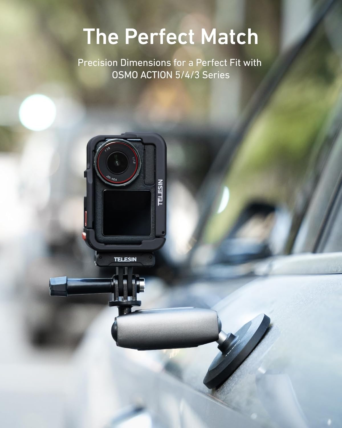 TELESIN 54G Ultra-Light Camera Cage for DJI Action 5 Pro Action 4 Action 3, Protective Cage Video Rig with Cold Shoe, 1/4" Thread, Shutter Button, Magnetic Quick Release Connector (Carbon Tech Black​) - Ice Blue Grey image number 5