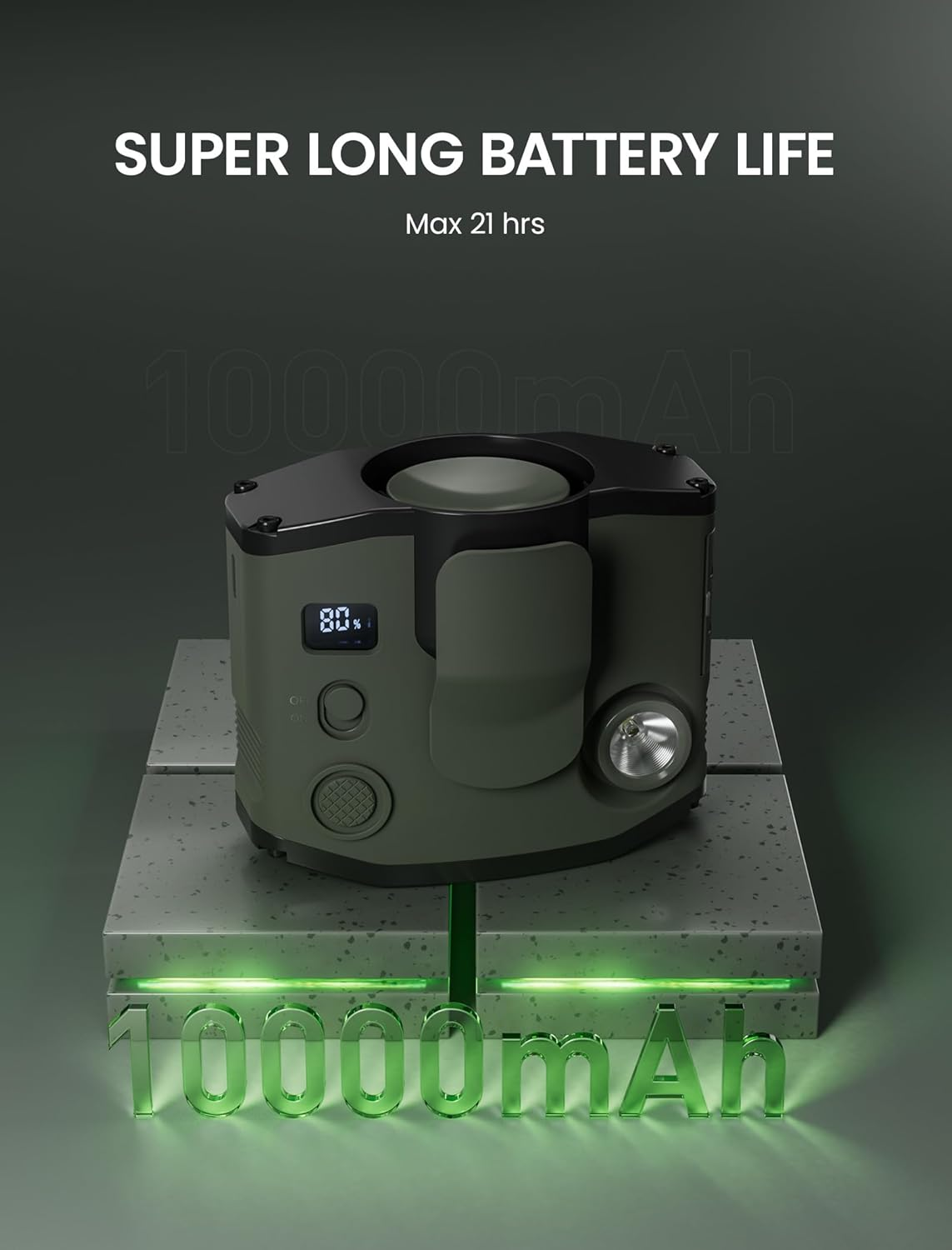 Portable Waist Clip Fan with LED Display, Light, 10000 Mah Small Belt Fan with Dual Clips and Lanyard, Personal Wearable Cooler with 3 Speeds, Small Necklace Fans, Shirt Fan for Hot Flashes, Jobsite - Army Green image number 3