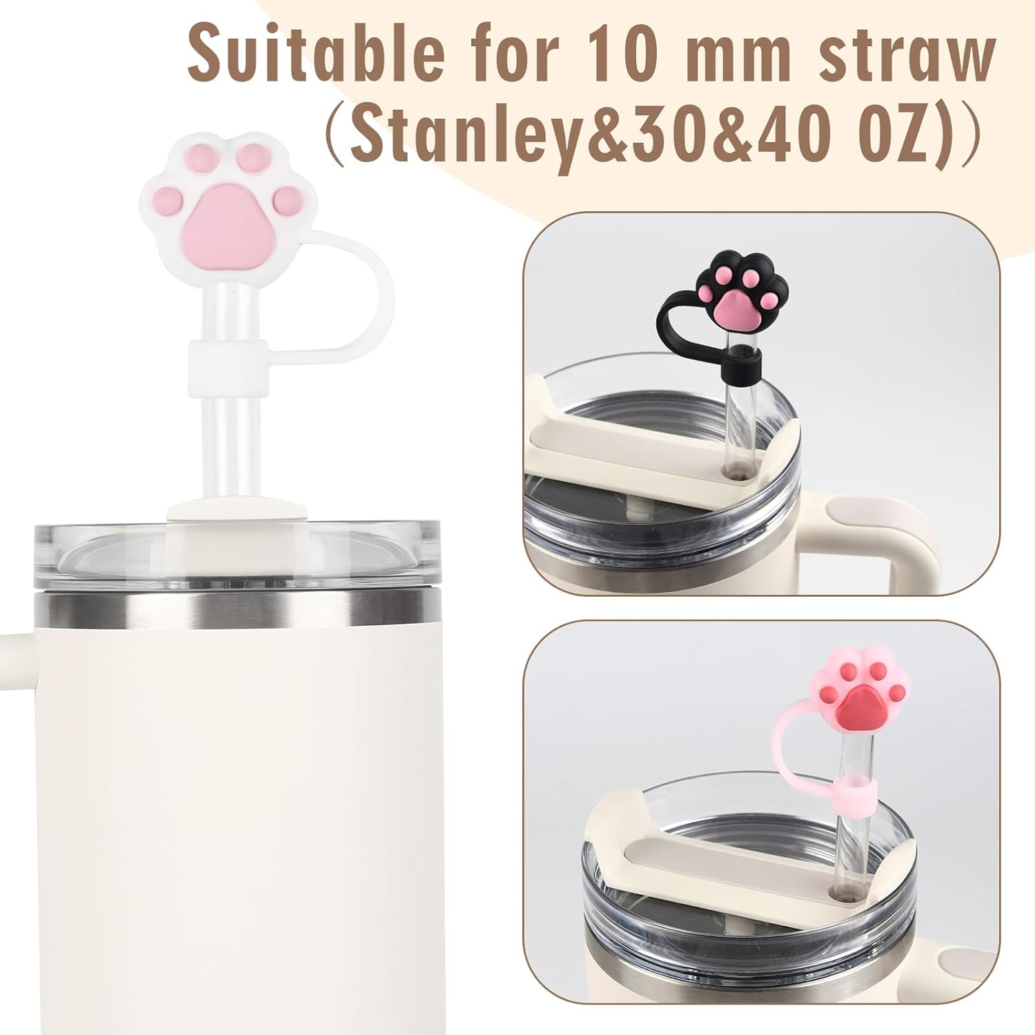 8Pcs Straw Cover Cap for Stanley Cup, Silicone Straw Topper Compatible with Stanley 30&40 Oz Tumbler with Handle(Bear) image number 5