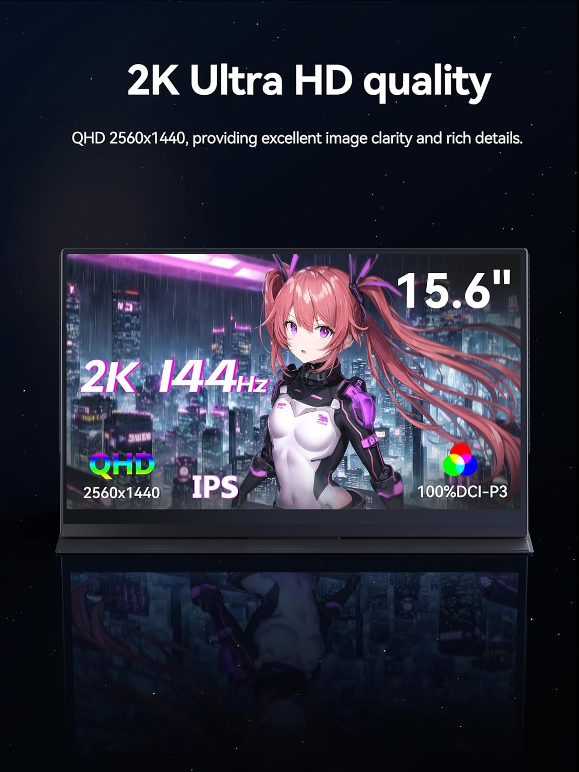 MINISFORUM Portable Monitor MSS-A156 2K 144Hz 15.6" Full Touchscreen, 2560 X 1440 QHD, 400 Nits & Portable IPS Gaming Monitor, 100% DCI-P3, HDR 400 image number 2