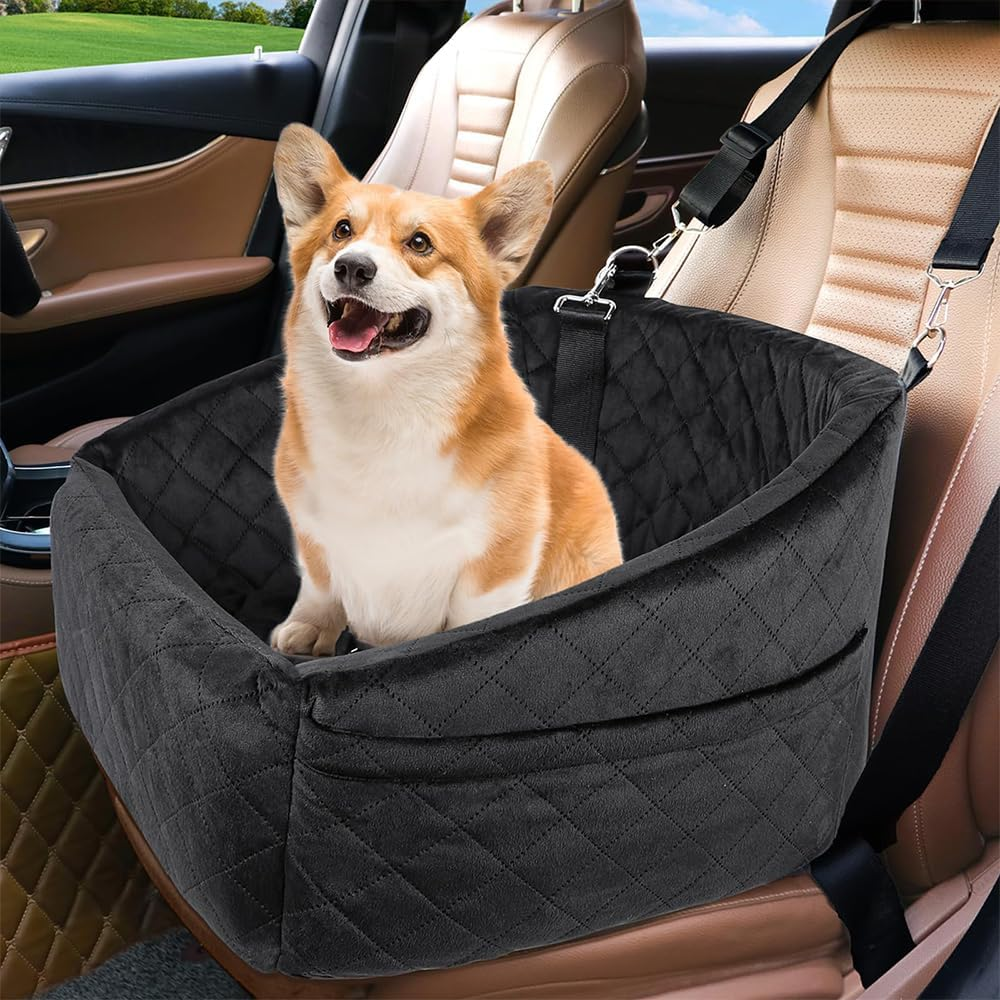 HYAVIA Dog Car Booster Seat for Small & Medium Dogs under 30Lbs with Safety Belt & Storage Pockets - Detachable Washable Travel Bed for Front & Back Seats (Black) image number 3