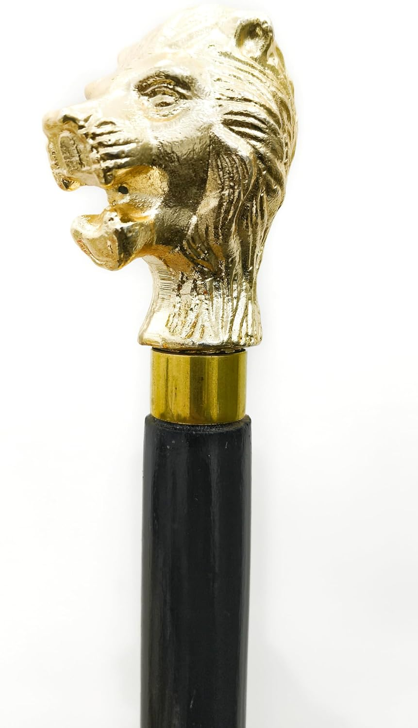 Generic Antique Soild Brass Lion Head Walking Cane/Stick, Premium Quality Brass and Wood, Vintage Designer Handmade Walking Stick for Men, Women, Hiking, Camping, Senior (36 Inch)