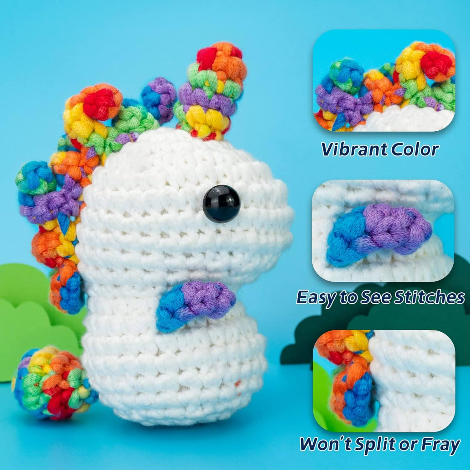 3X60G Yellow+Pink+Blue Yarn for Crocheting and Knitting;3X66M (72Yds) Cotton Yarn for Beginners with Easy-To-See Stitches;Worsted-Weight Medium #4;Cotton-Nylon Blend Yarn for Beginners Crochet Kit image number 7