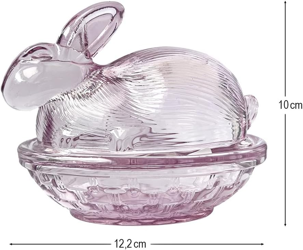 Ideen Mit Herz Glass Bunny | 2-Piece | with Removable Lid | Glass Bowl | Tin | Easter | Easter Decoration (Dusky Pink) - Green image number 2