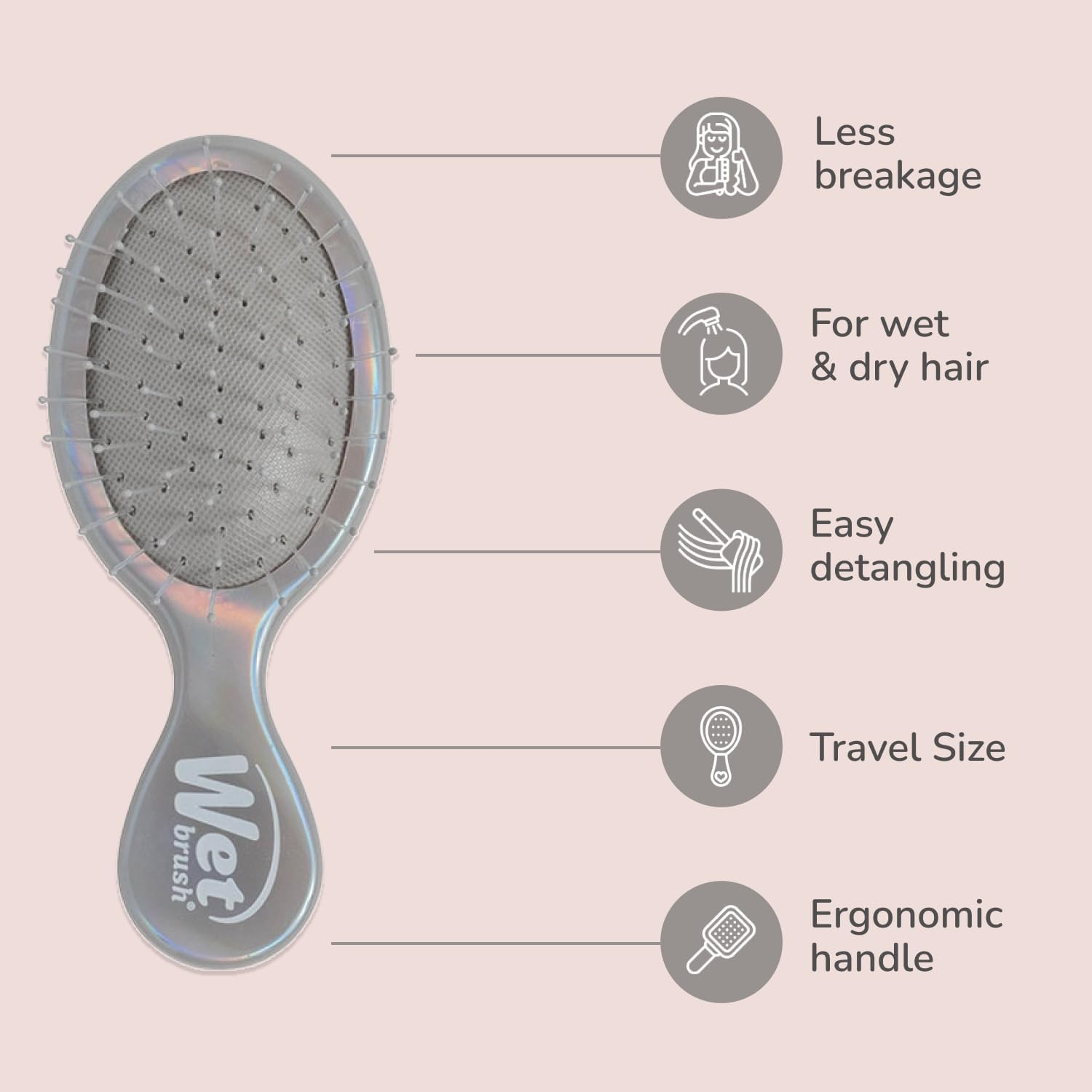 Wet Brush Mini Detangler Hair Brush, Chrome (Iridescence Icon), Detangling Travel Hairbrush, Ultra-Soft Intelliflex Bristles Glide through Tangles with Ease, Pain-Free, All Hair Types, Limited Edition