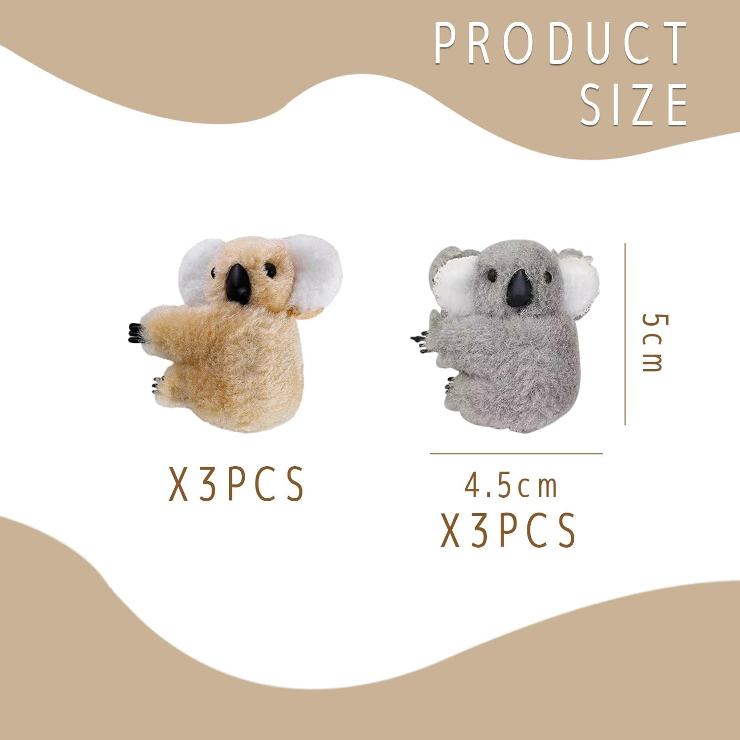 Pack of 6 Plush Koala Hair Pins, Cute Cartoon Animals, Funny Girls Fashion Accessories, Creative Personality, Hairstyle Decoration image number 2