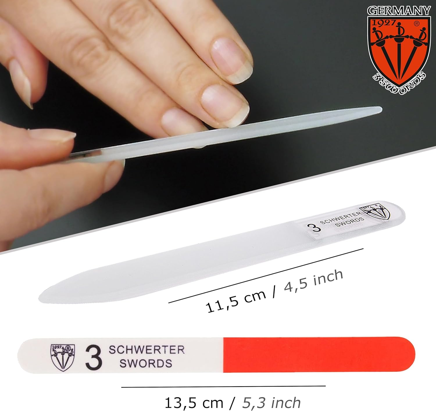 THREE SWORDS - CRYSTAL GLASS NAIL FILE for Natural and Artificial Nails - Durable - Washable - Finest Quality - 11Cm - MANICURE - PEDICURE - GROOMING - NAIL CARE by THREE SWORDS (270313) - Glass File (1 Pc.) image number 1