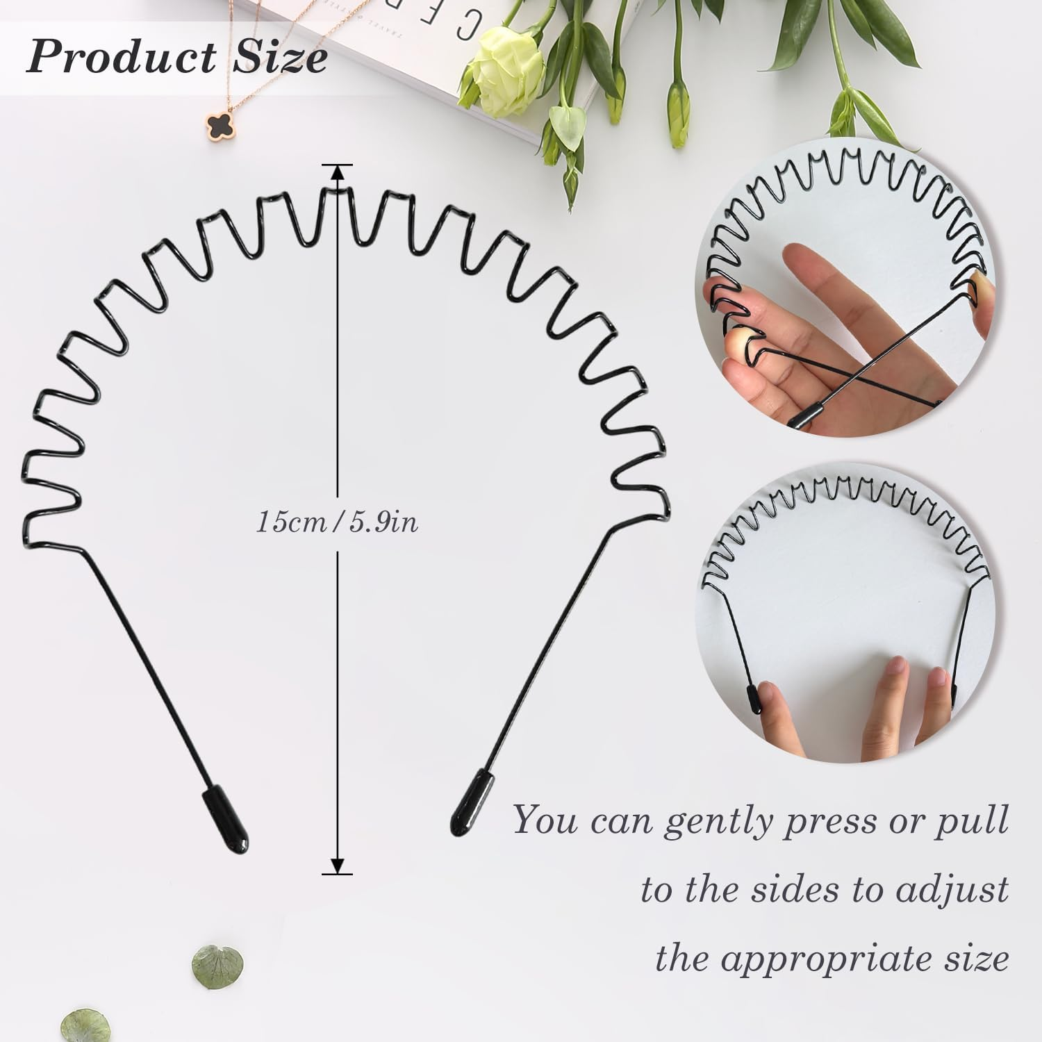 EKIND Metal Wavy Hair Band for Men Women Lightweight Non Slip Headband Hoop for Sports Washing Makeup Daily Wear (Black) image number 1