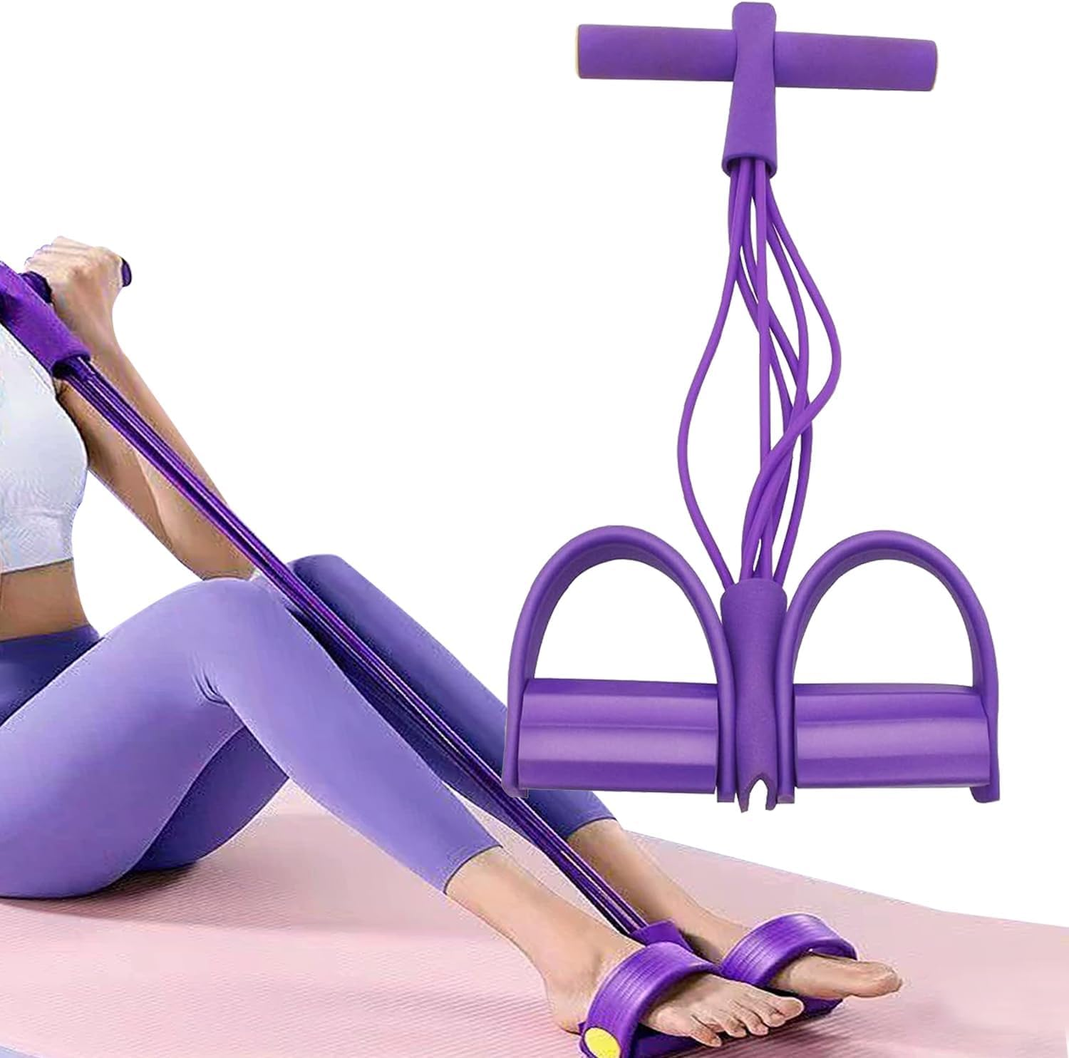 Multifunction Tension Rope, 4-Tube Elastic Yoga Pedal Puller Resistance Band, Natural Latex Tension Rope Fitness, Abdominal Trainer, Sit-Up Training Equipment, Bodybuilding Expander, for Weight Loss