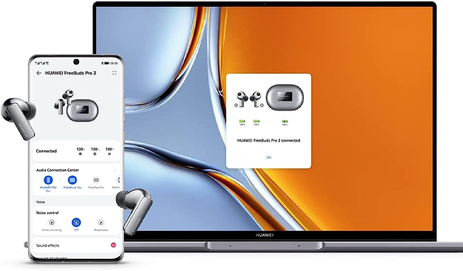 HUAWEI Freebuds Pro 2, Intelligent ANC 2.0, Dual Device Connection, Hi-Res Audio Wireless, Ceramic White [AU Version] - Silver image number 4