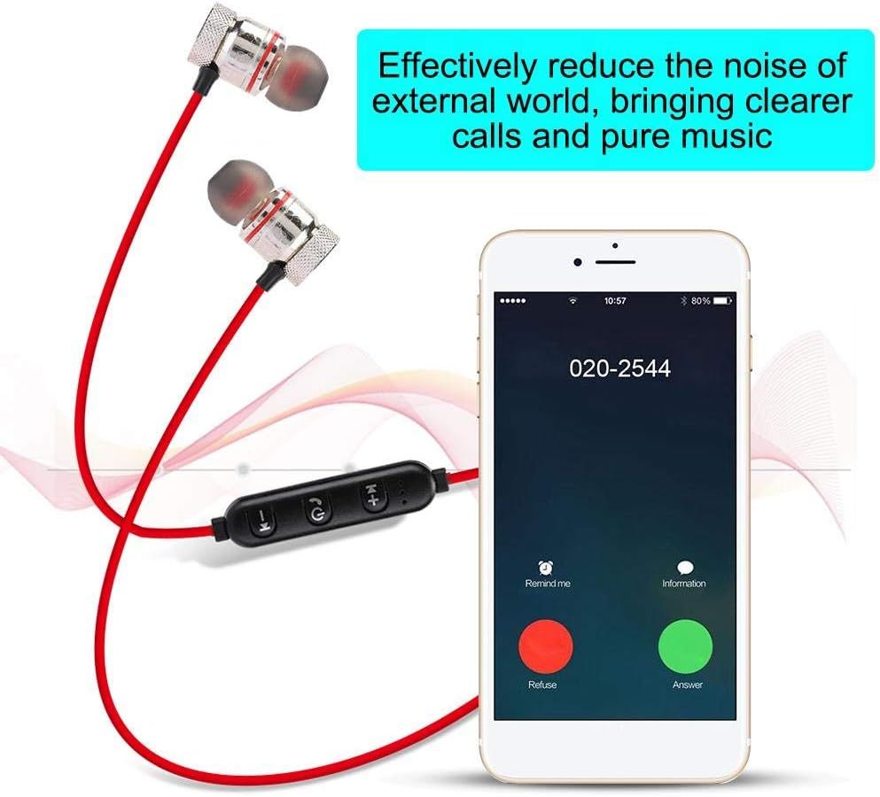 Bluetooth Headphones, Neckband Headset, Wireless Sports Headphones, In-Ear Stereo Headsets for Noise Cancellation for Training, Sports (Red) image number 4