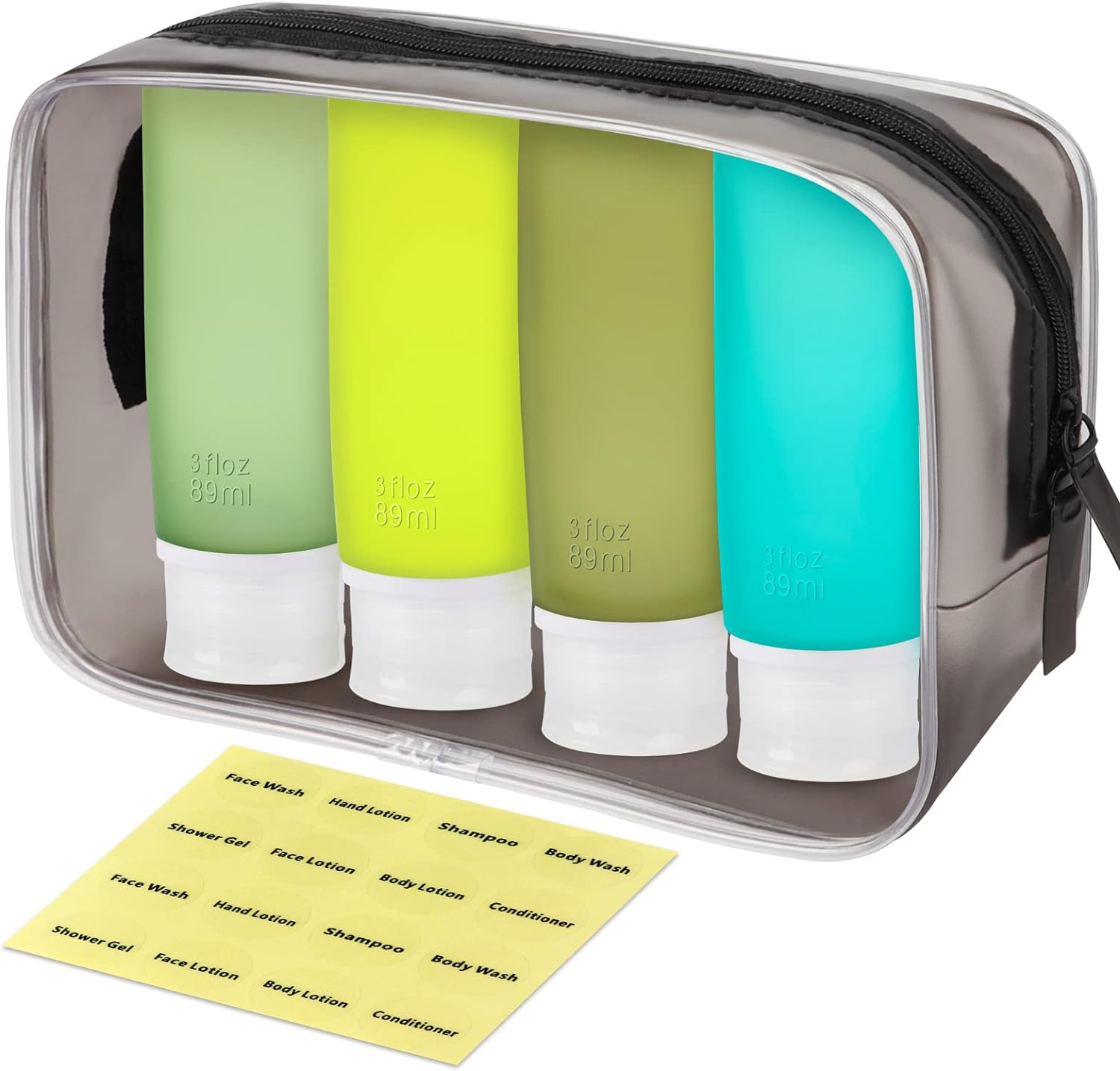 INSFIT Travel Bottles for Toiletries, 90Ml Travel Containers for Toiletries Leakproof BPA Free TSA Approved Squeezable Silicone Tubes Travel Accessories with Labels Blue