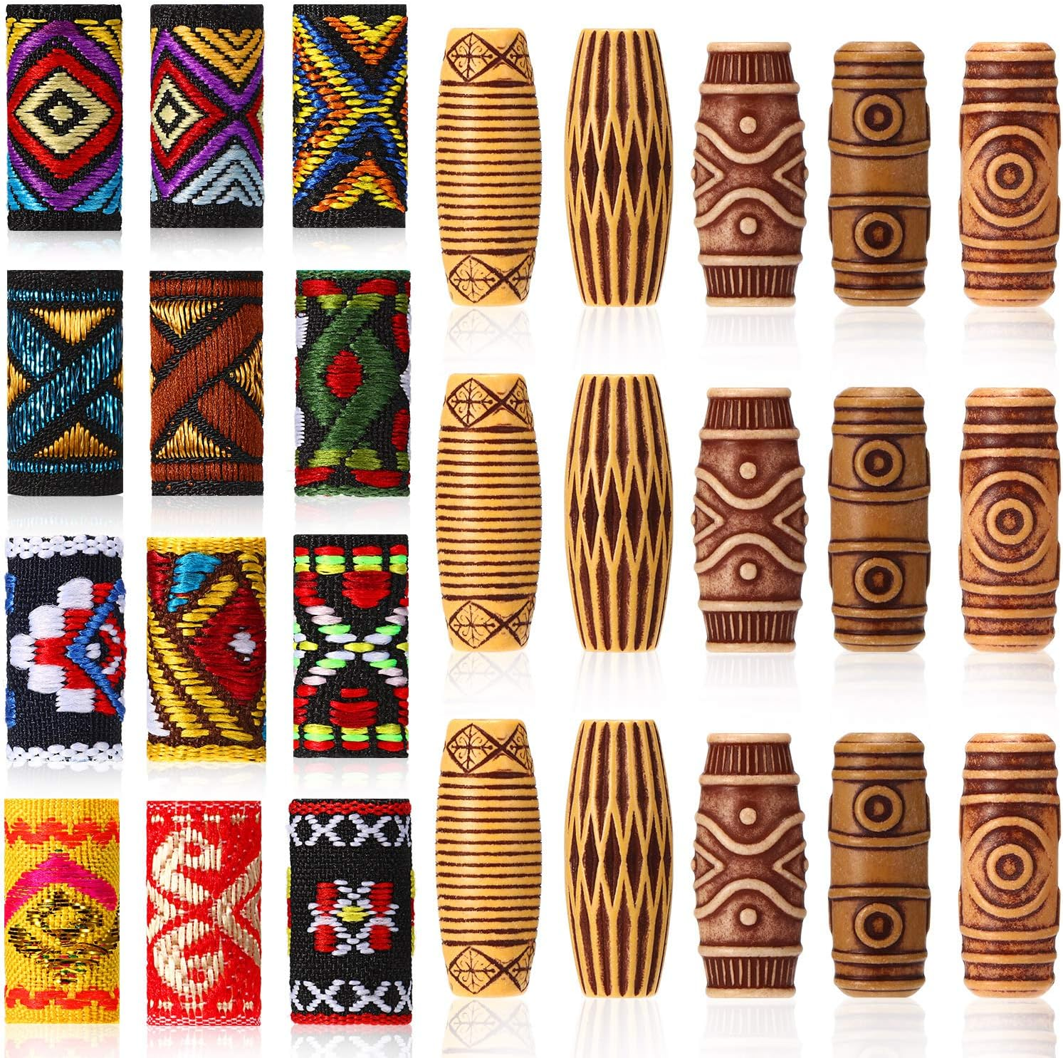 WILLBOND 27 Pcs Wooden Fabric Dreadlock Beads Tube Beads for Hair Braids Jewelry for Hair Beard Ornament for Women Men DIY Necklace Bracelet Earring Accessories image number 6