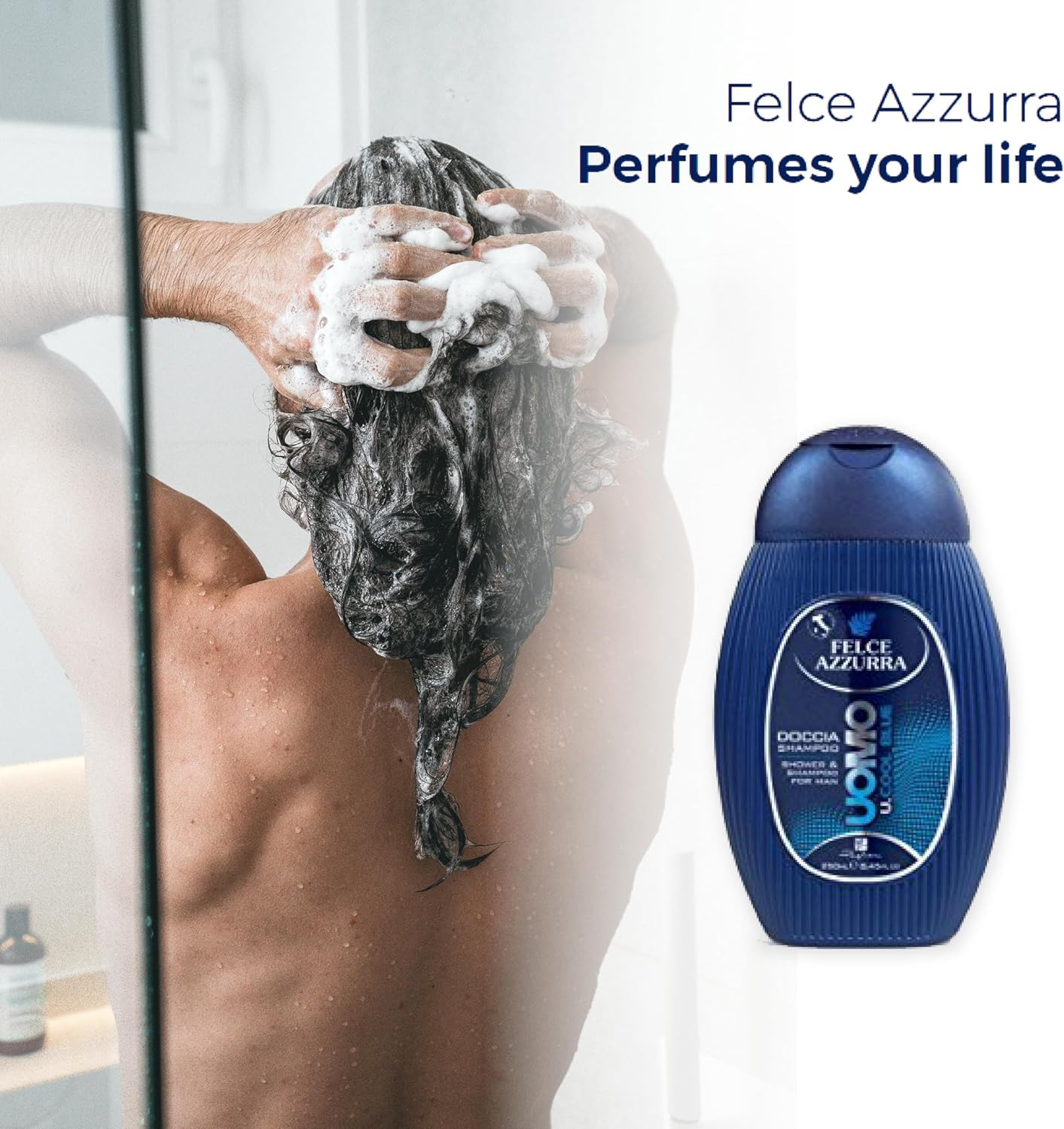 Felce Azzurra Man Shower Gel Cool Blue 2 in 1 Energising Shower Gel and Shampoo with Refreshing Fragrance for a Good Start to the Day - Pack of 1 (1 X 250 Ml) - Cool Blue image number 3