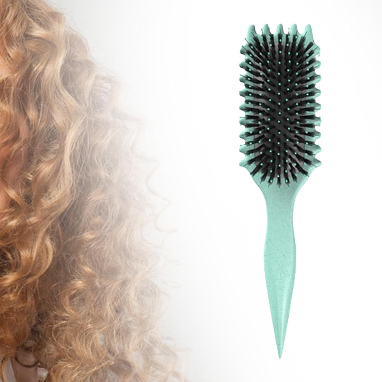 Curly Hair Salon Hair Styling Comb Styling Tool, Shaping Bristle Curl Brush Styling Brush for Girl Women Home Children, Green image number 3