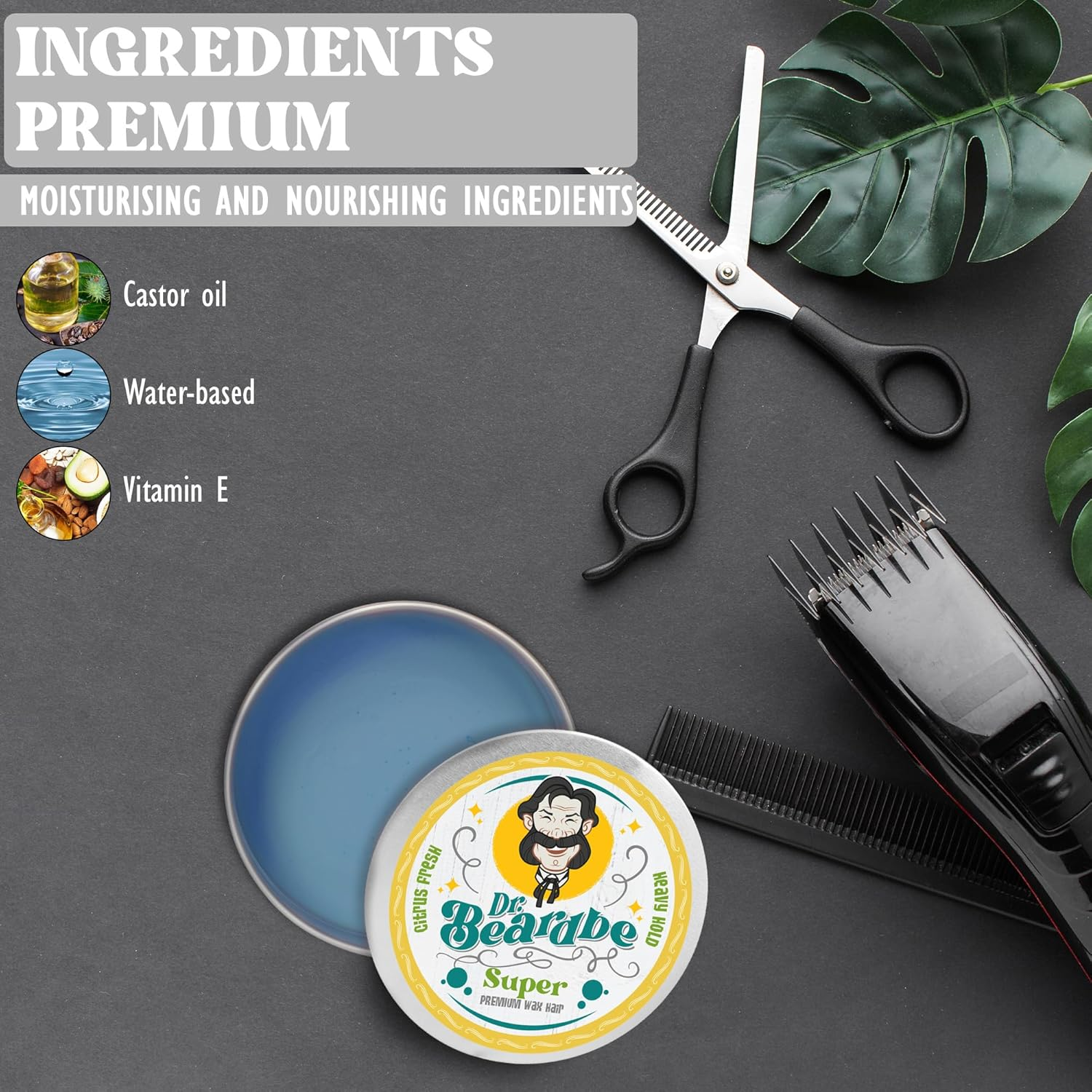 BEARDBE Super Strong Hair Wax for All Hair Types, with Citrus Fragrance and Extra Strong Hold, Intense Shine (Super Strong) image number 3