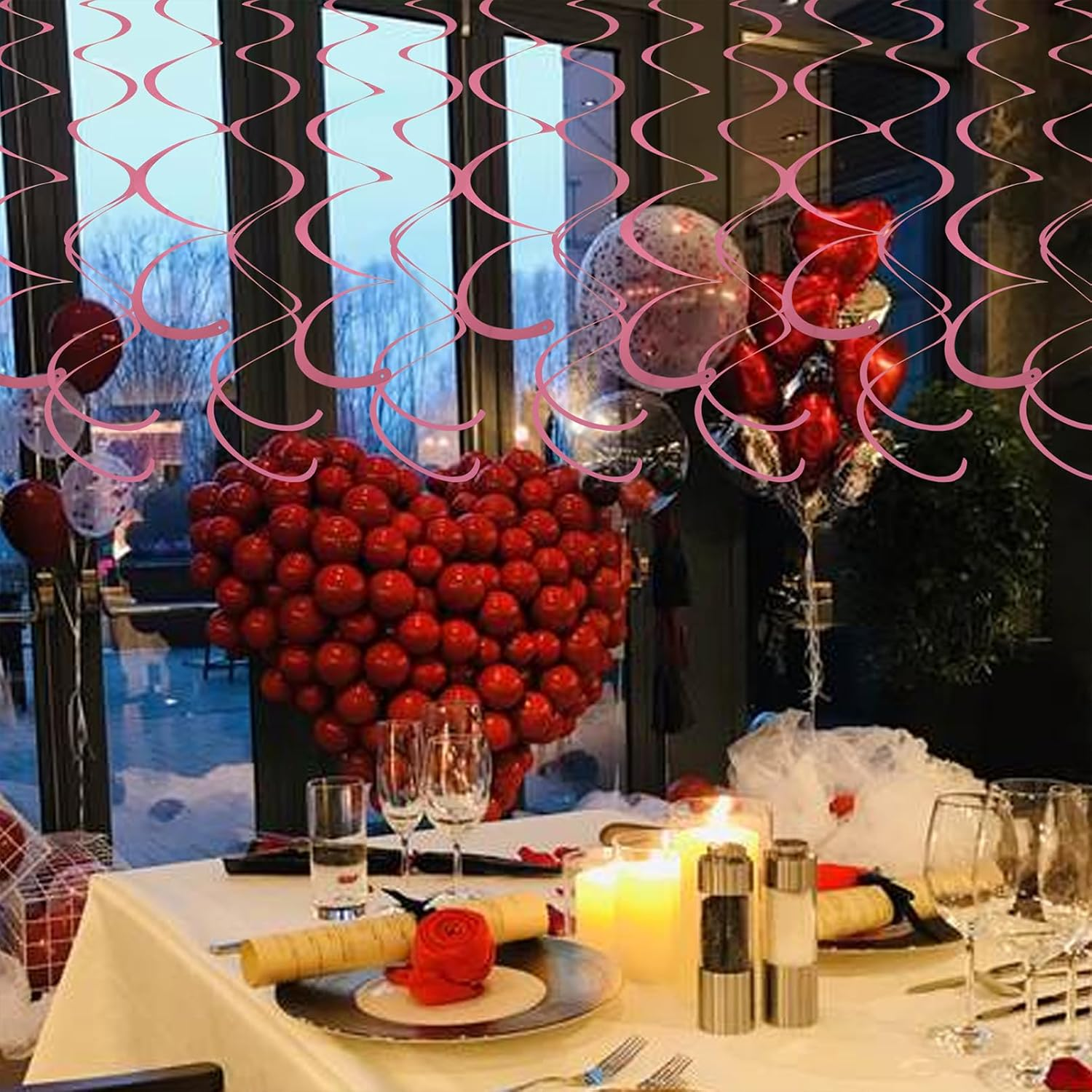 OJIOUI 28Pack Colorful Ceiling Swirl Foil Decorations Hanging Plastic Streamer Themed Swirl Party Decoration for Wedding Birthday Graduation Wedding Celebration Baby Shower Party (Pink) image number 1