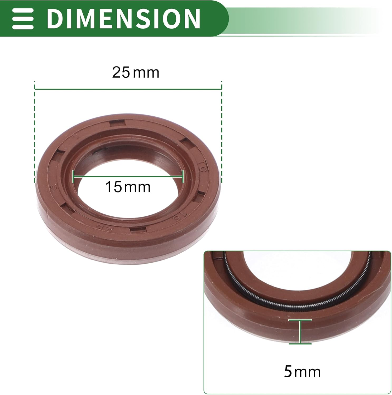 X AUTOHAUX Universal Oil Seal TC Double Lip W Steel Spring Seal Ring Rotary Shaft Seal 15X25X5Mm High Pressure FKM Rubber Brown 5 Pcs image number 3