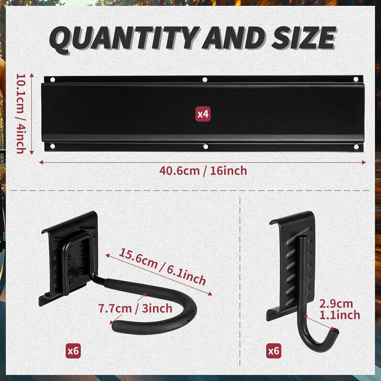 PYBTOOL Bike Storage Rack, Garage Bike Rack Wall Mount, 6 Bike Racks and 6 Helmets Hooks, Max Capacity 600Lbs, 64-Inch image number 1