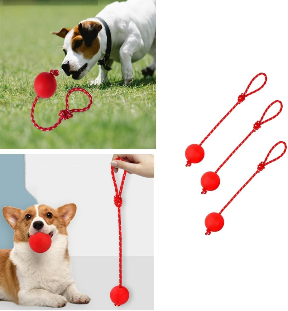 Changyeah Pack of 3 Elastic Dog Toy Ball with Rope, with Cord, Natural Rubber Dog Ball, Soft and Elastic Dog Balls, Throwing Ball with Rope for Large and Small Dogs image number 4
