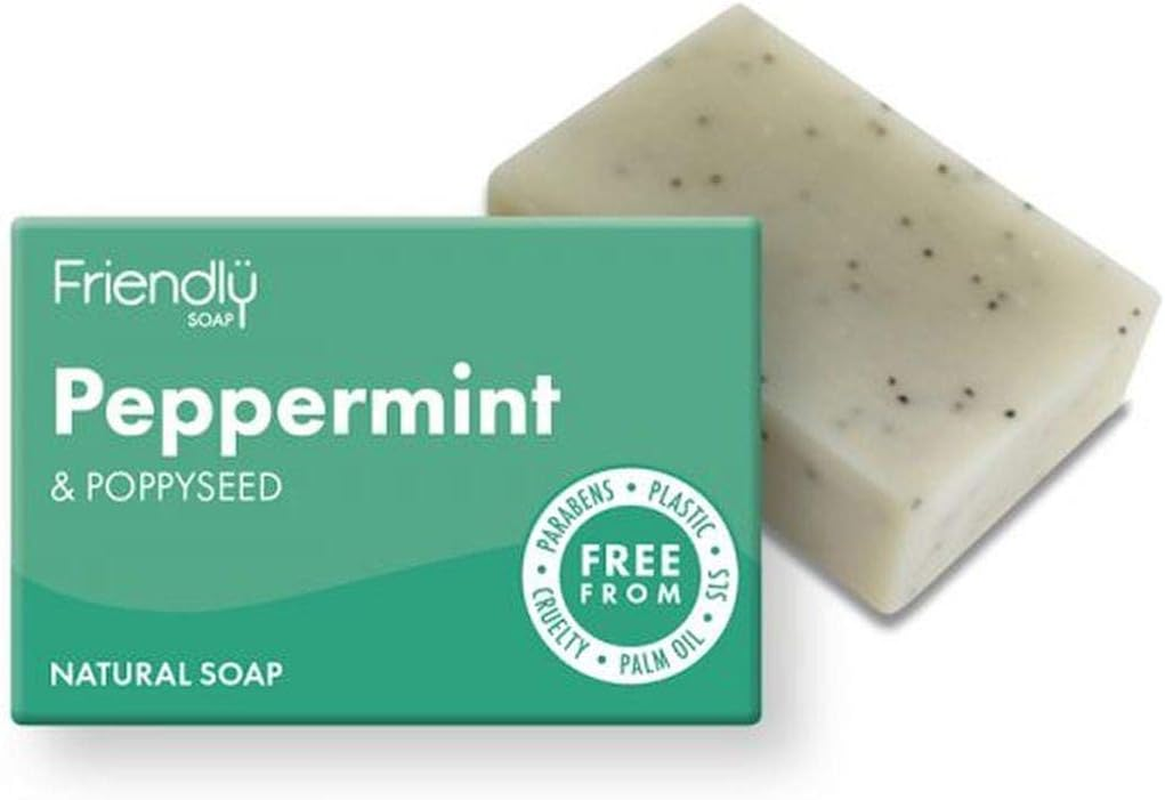 Friendly Soap - Exfoliating Peppermint & Poppyseeds (95G), Plant-Based, Cruelty-Free, Made by Hand, No Preservatives or Sulphates, Sustainable image number 1
