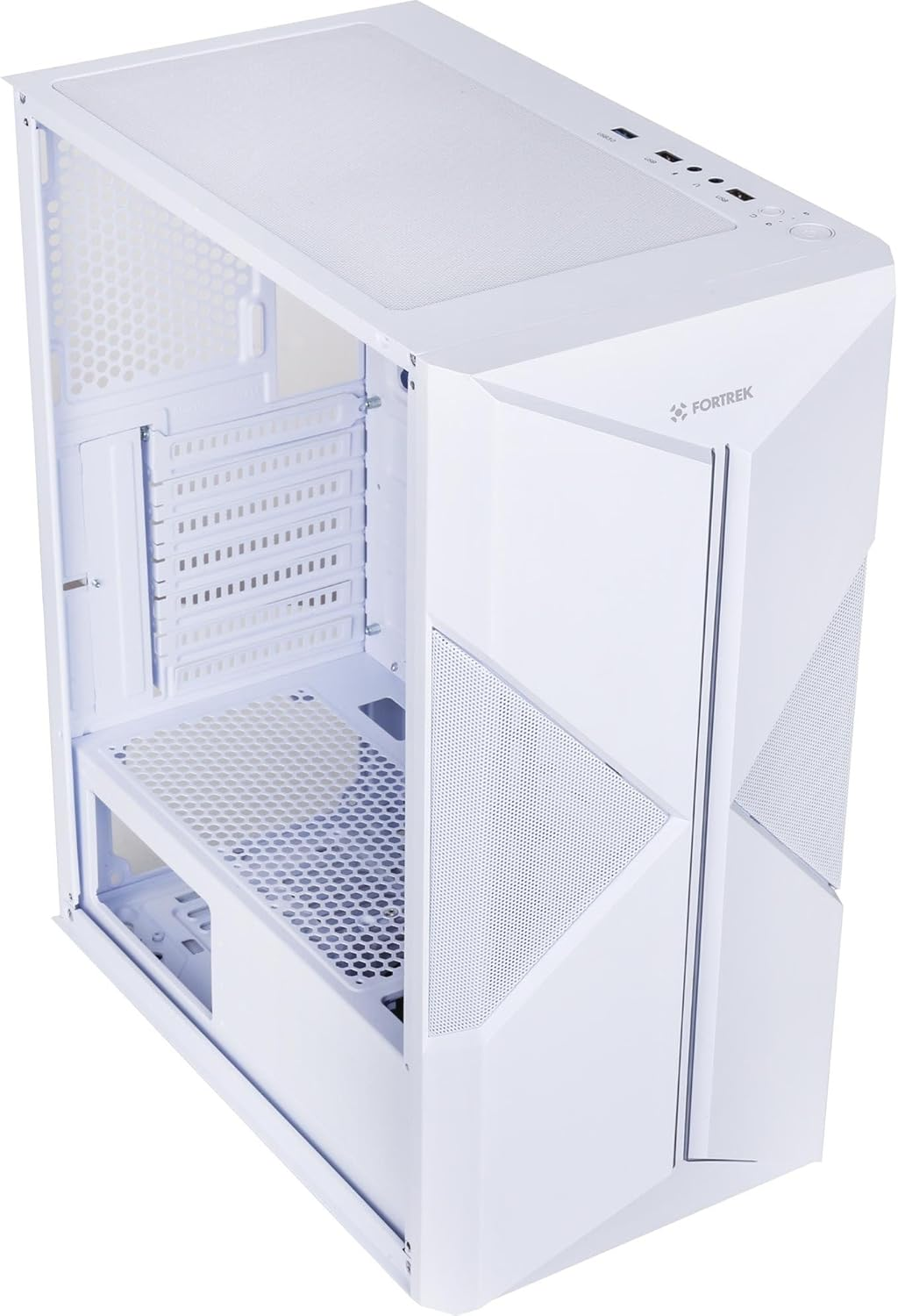 Fortrek Holt Mid Tower Gaming Computer Case with RGB Led Strip, Full Acrylic Side and Magnetic Duster Filter, Atx/Micro Atx/Mini ITX, White image number 6
