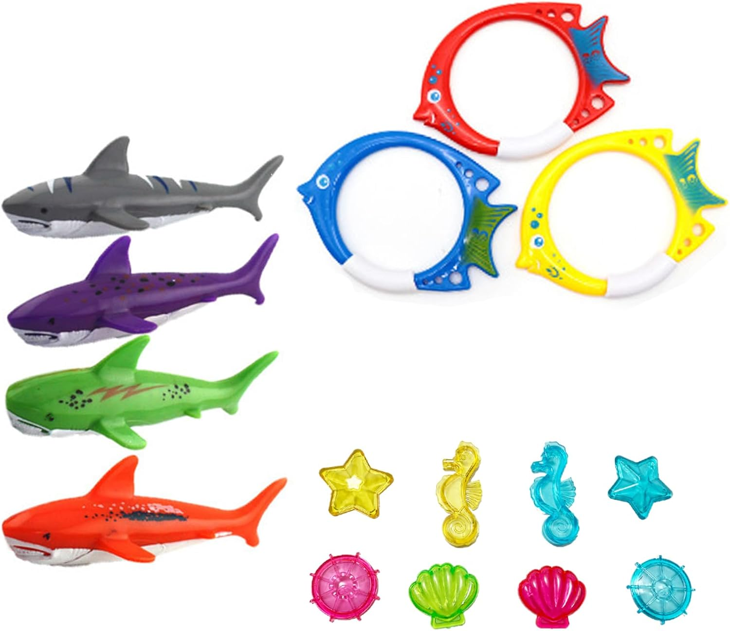 25Pcs Diving Pool Toys Set with Diving Stick Shark Diving Rings Gemstone Dolphin Underwater Swimming Pool Toys for Diving Game Kit with a Storage Net Bag image number 6