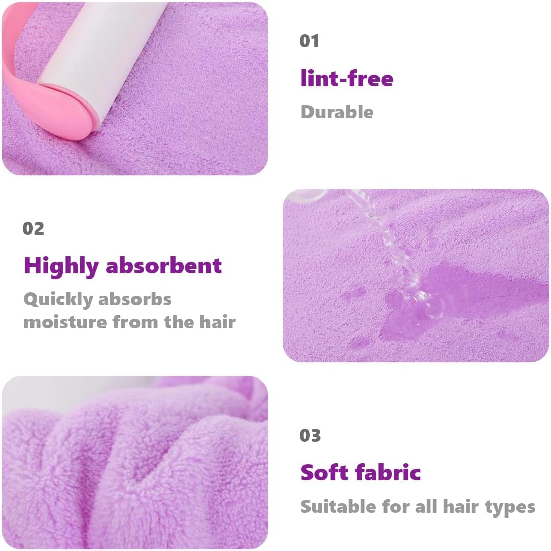 3 Pack Microfiber Hair Drying Towel Hair Drying Towel with Buttons, Super Absorbent, Quick Drying, Fluffy image number 5