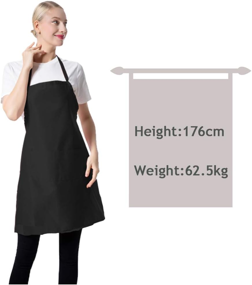 TSD STORY 12 Pcs Bib Bulk Black Aprons for Women Men Adult Girls Unisex with 2 Pockets, Baking Cooking Kitchen Painting Apron (Black,12 Pcs) image number 2