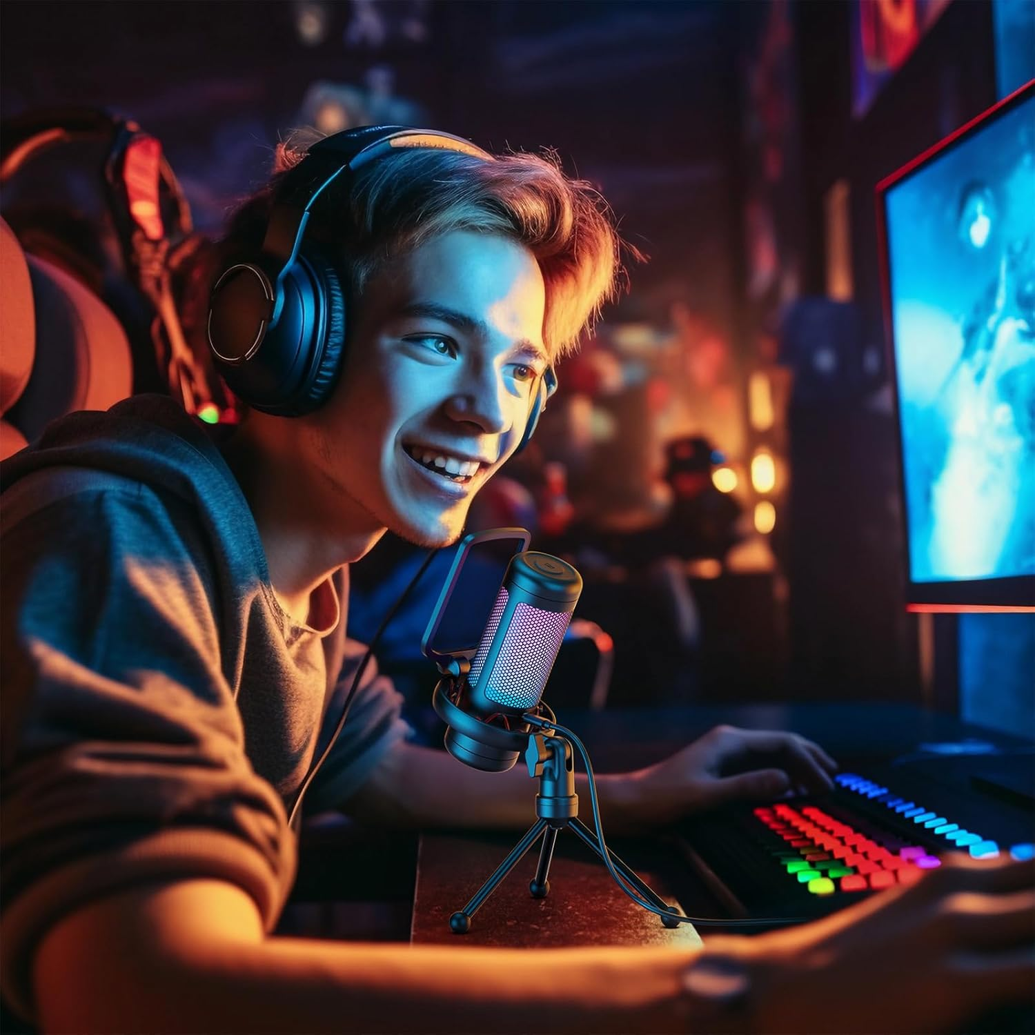 TONOR Gaming USB Microphone with Adjustable RGB Modes & Brightness, Condenser PC Mic for Streaming Podcast Recording Studio Singing Youtube, Computer Desk Mic Compatiple with Laptop/Mac/Ps4/Ps5 TC310 image number 4