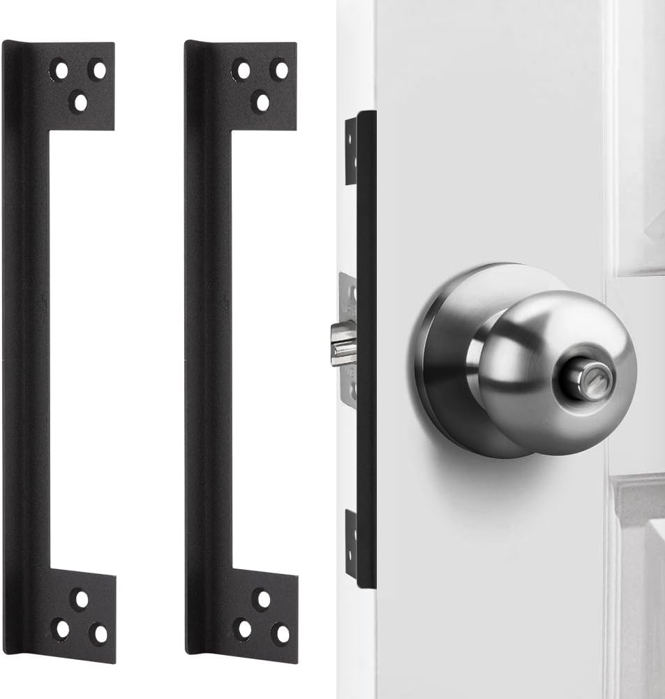 L-Shaped Door Latch Guard Plates 11", Latch Protector Matte Black, Outswing Door Security, Dead Bolt Cover Shield(11 In. - 2Pack) image number 1