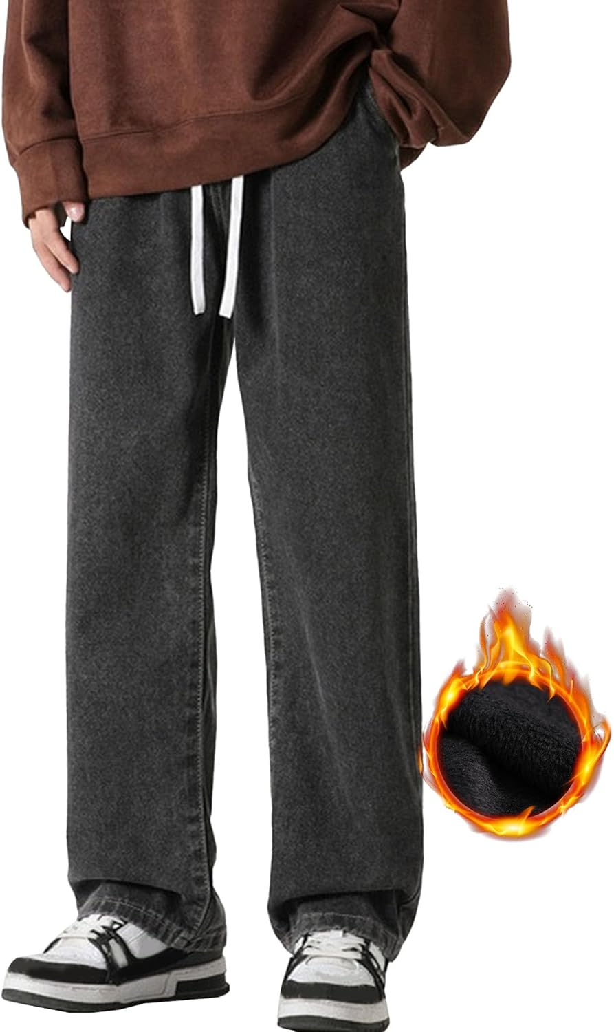 Men'S Straight Jeans Baggy Hip Hop Skater Jeans Denim Jeans Casual Vintage Thicken Trouser, Black 2, M image number 4