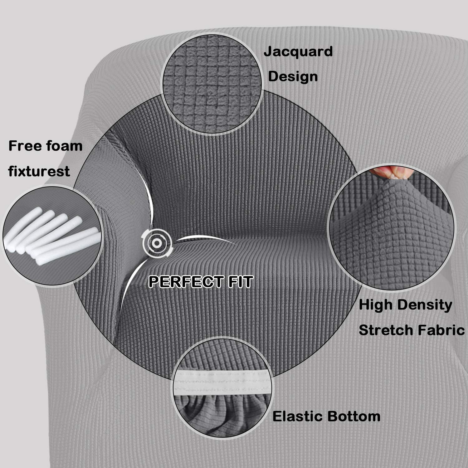 High Stretch Sofa Cover 1 Piece Couch Cover, Lounge Cover for 3 Cushion Couch, Sofa Slipcover for Living Room, Sofa Cover Stretch, Jacquard Sofa Slipcover 3 Cushion (Sofa: Grey) image number 7