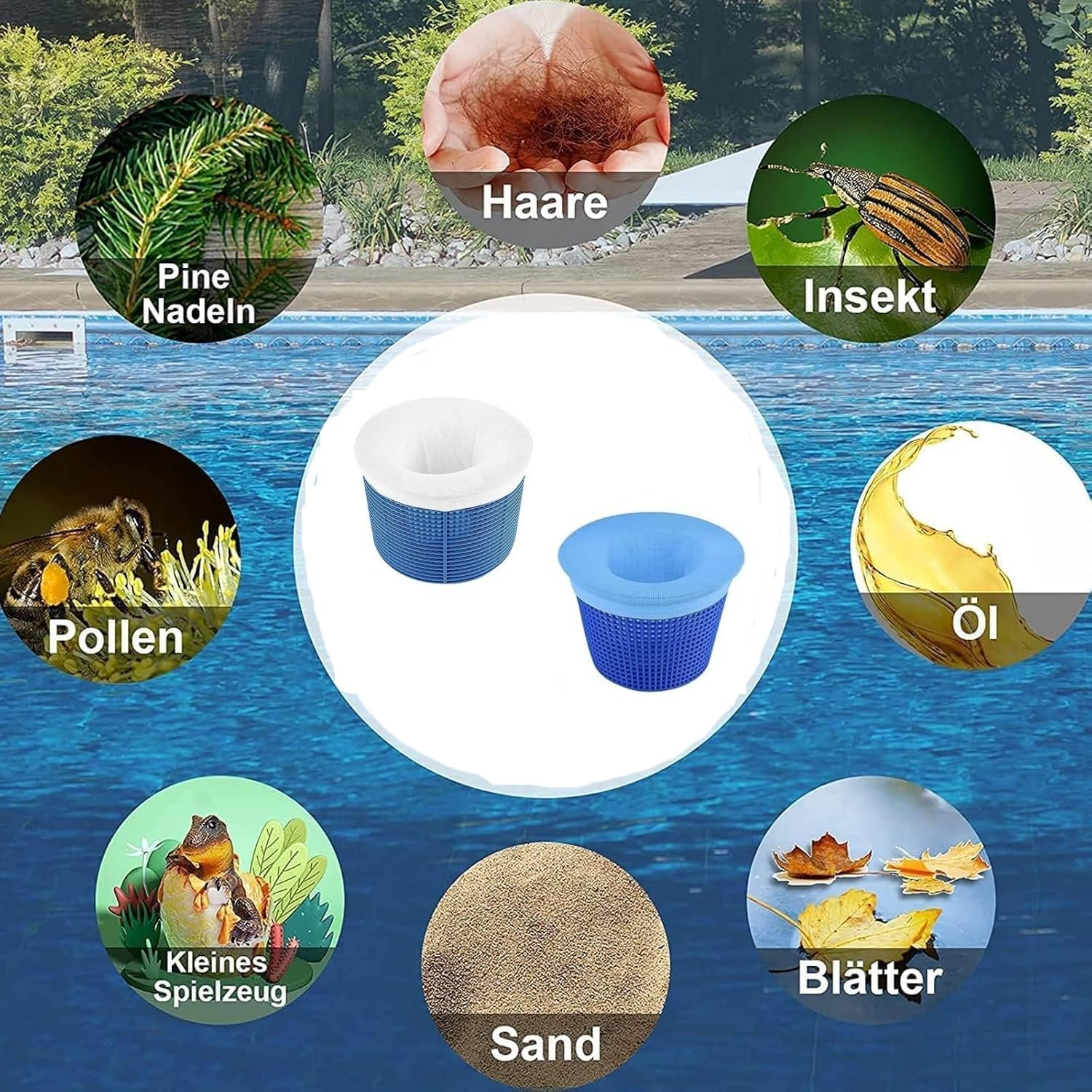 MEZOKUCEL 30 Pcs Reusable Pool Skimmer Socks - Ultra Fine Mesh Filter Socks for Cleaning Debris and Leaves, Fits Skimmer Baskets (White) image number 6