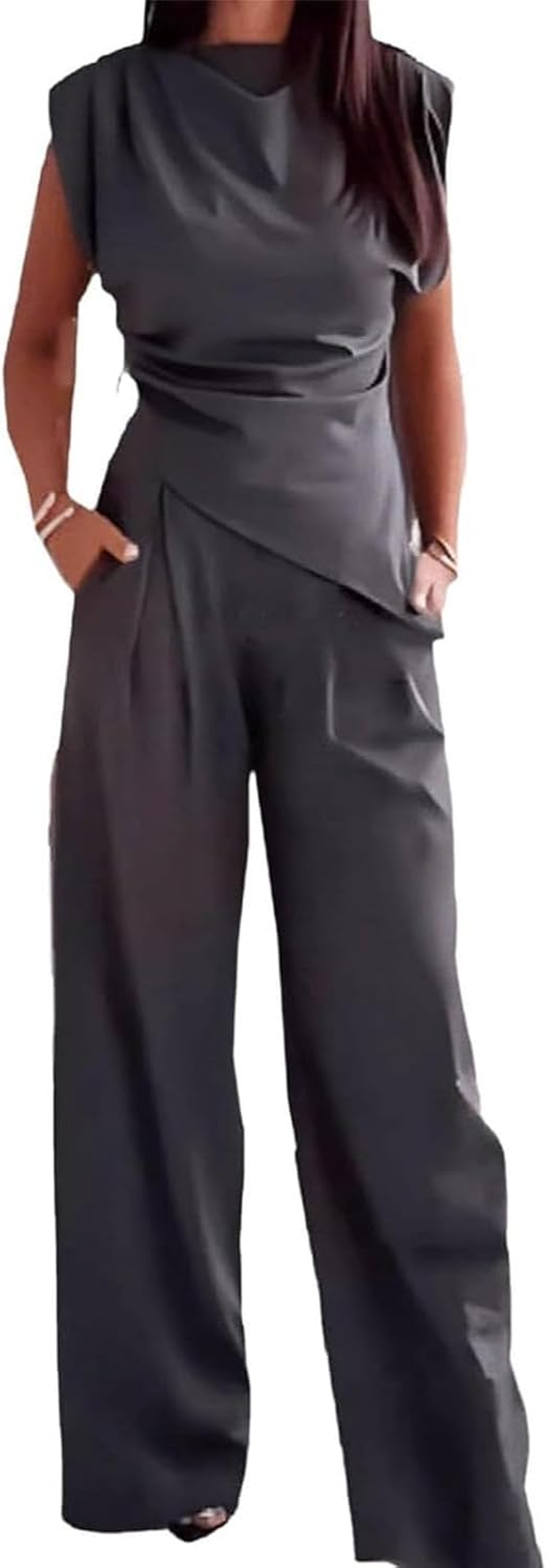 Zestora Two Piece Outfit, Women'S 2 Piece Outfit Set - Tank Top Wide Leg Pants, Stylish Casual Formal Outfits