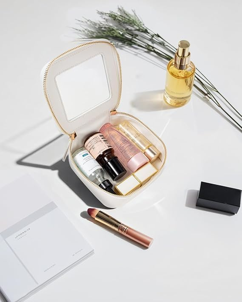 Clear Makeup Bag Small, Mini Travel Cosmetic Case Transparent TSA Approved Toiletry Bag with Zipper Portable Make up Pouch for Purse Traveling Car Essentials Organizer for Women Men (Mini White) - Mini Dark Pink image number 7