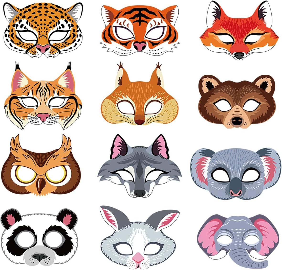 12 Pcs Safari Animal Face Masks Jungle Forest Zoo Animal Cartoon Masks, Creative Masks for Animal Theme Birthday Party image number 4
