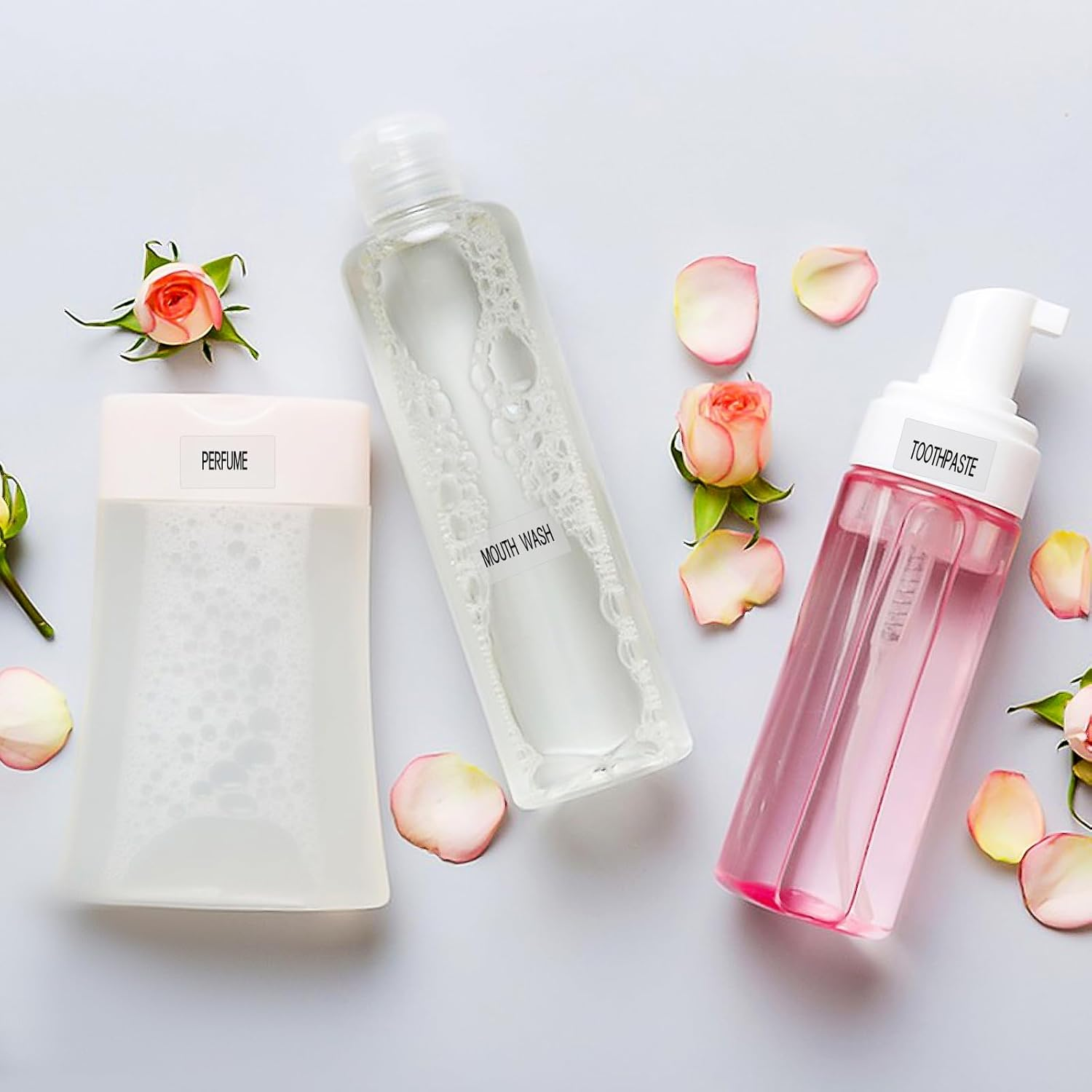 180Pcs Waterproof Clear Labels for Travel Size Bottles, Cosmetic Jars, Bathroom Beauty Organization, Removable Stickers for Refillable Bottles, Lotion Cream Body Wash Shampoo