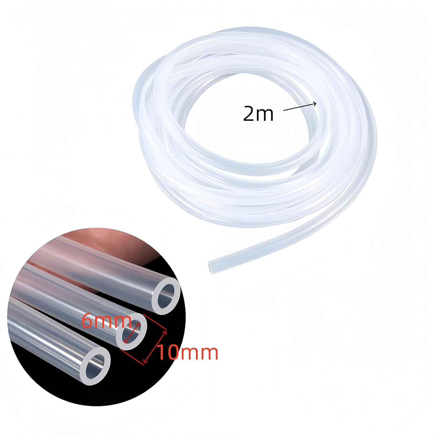 2 M Silicone Tubing,Clear Flexible Silicone Tube,Aquarium Air Hose,6Mm X 10Mm,Food Grade High-Temperature Pure Silicone Hose Tube,For Water,Air,Medical & DIY Projects,Aquariums and Hydroponics. image number 2