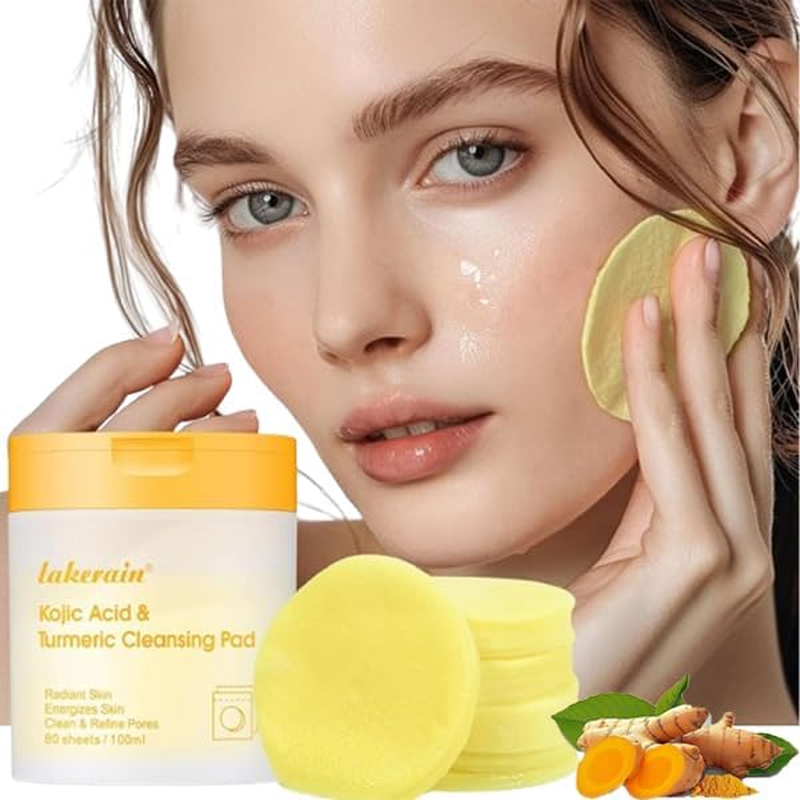 80Pcs Kojic Acid Turmeric Cleansing Face Pads,Turmeric Cleansing and Exfoliating for Face&Body