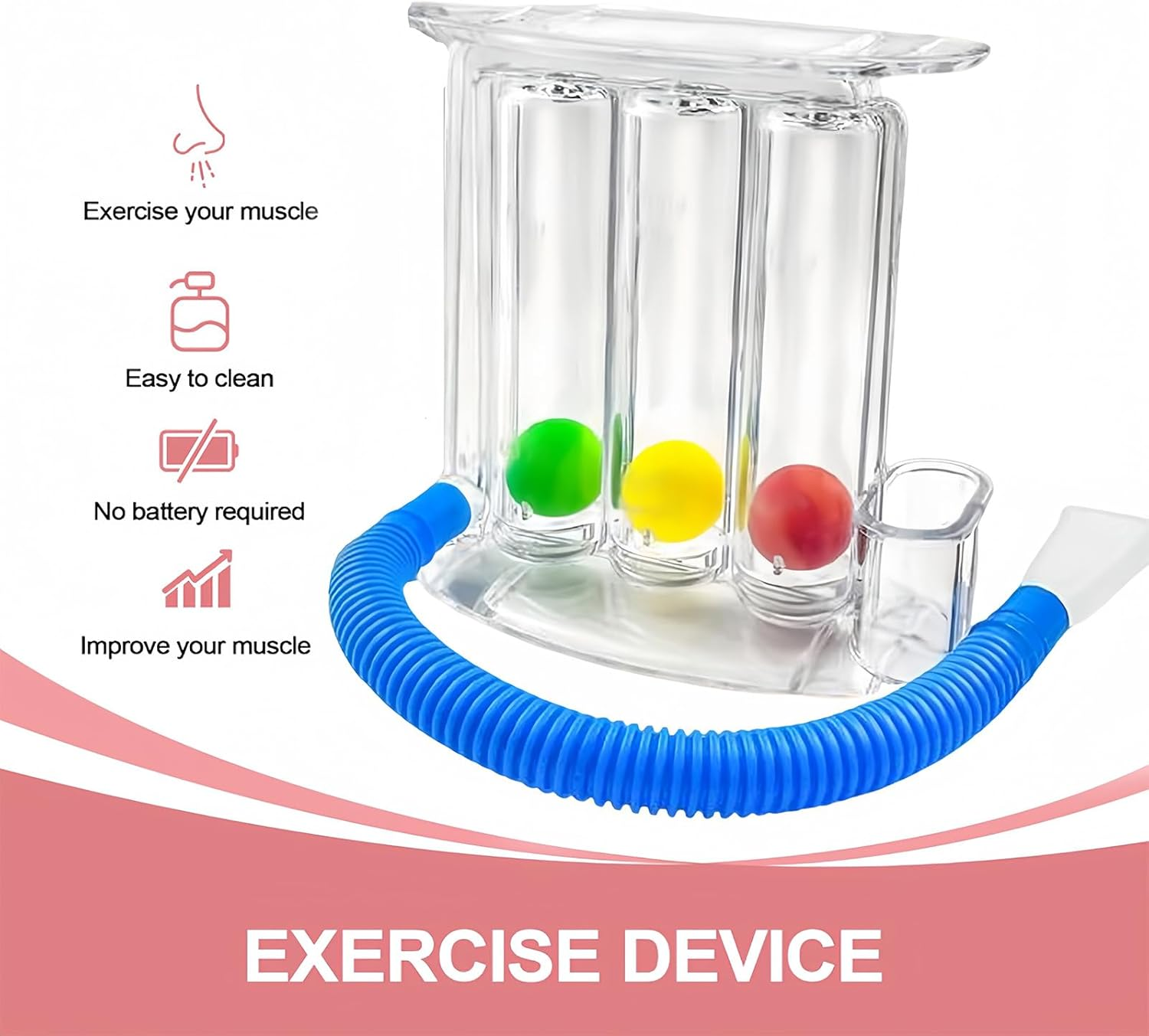 Breathing Trainer, Deep Breathing Lung Exerciser - 3 Ball Incentive Spirometer with Handle, Washable Respiratory Exerciser, Breath Measurement System for Lung Training
