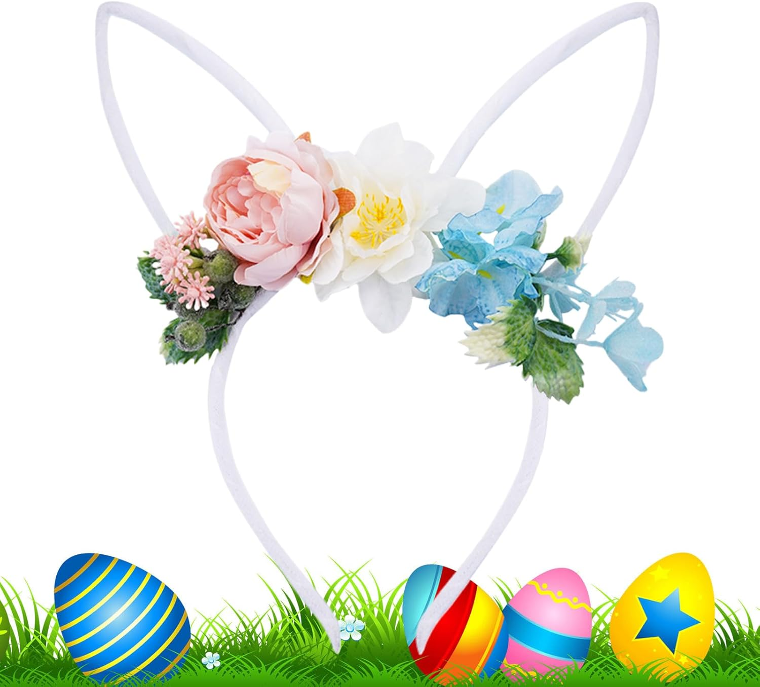 Bunny Ears Headbands - Costumes Hairband with Flowers,Easter Headbands for Girls - for Costume Kids Christmas Halloween Party Valentine'S Day Women