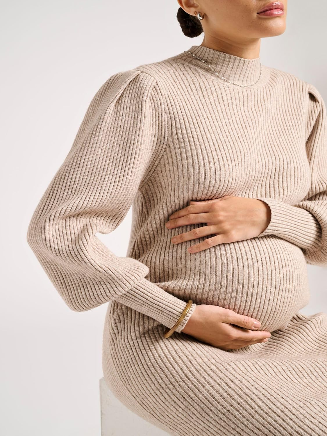 ONLY MATERNITY Olmkatia Women'S L/S Dress KNT Noos, Mocha Meringue, 3XL image number 4